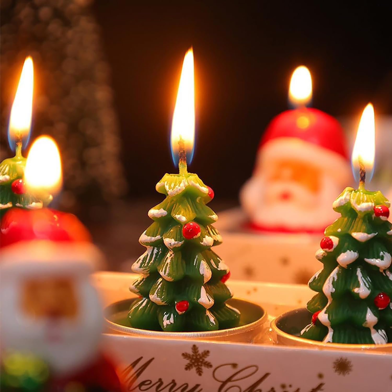 Christmas Tea Lights Candles for Home Decor,12Pcs Christmas Tealight Candle, Santa Claus, Tree, Snowman for Home Decoration Party Gifts