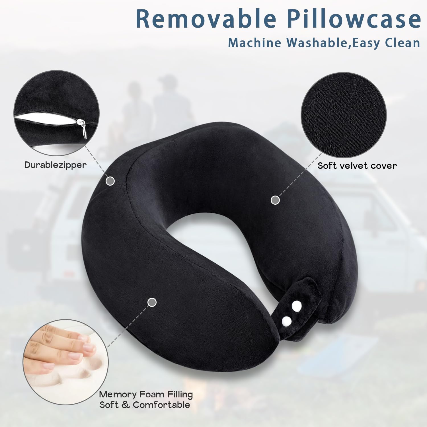 Travel Neck Pillows Adjustable U-Shaped Memory Foam Airplane Pillows Support Headrest and Neck Removable Breathable Neck Pillow for Car Office Home Camping Use Purple Color