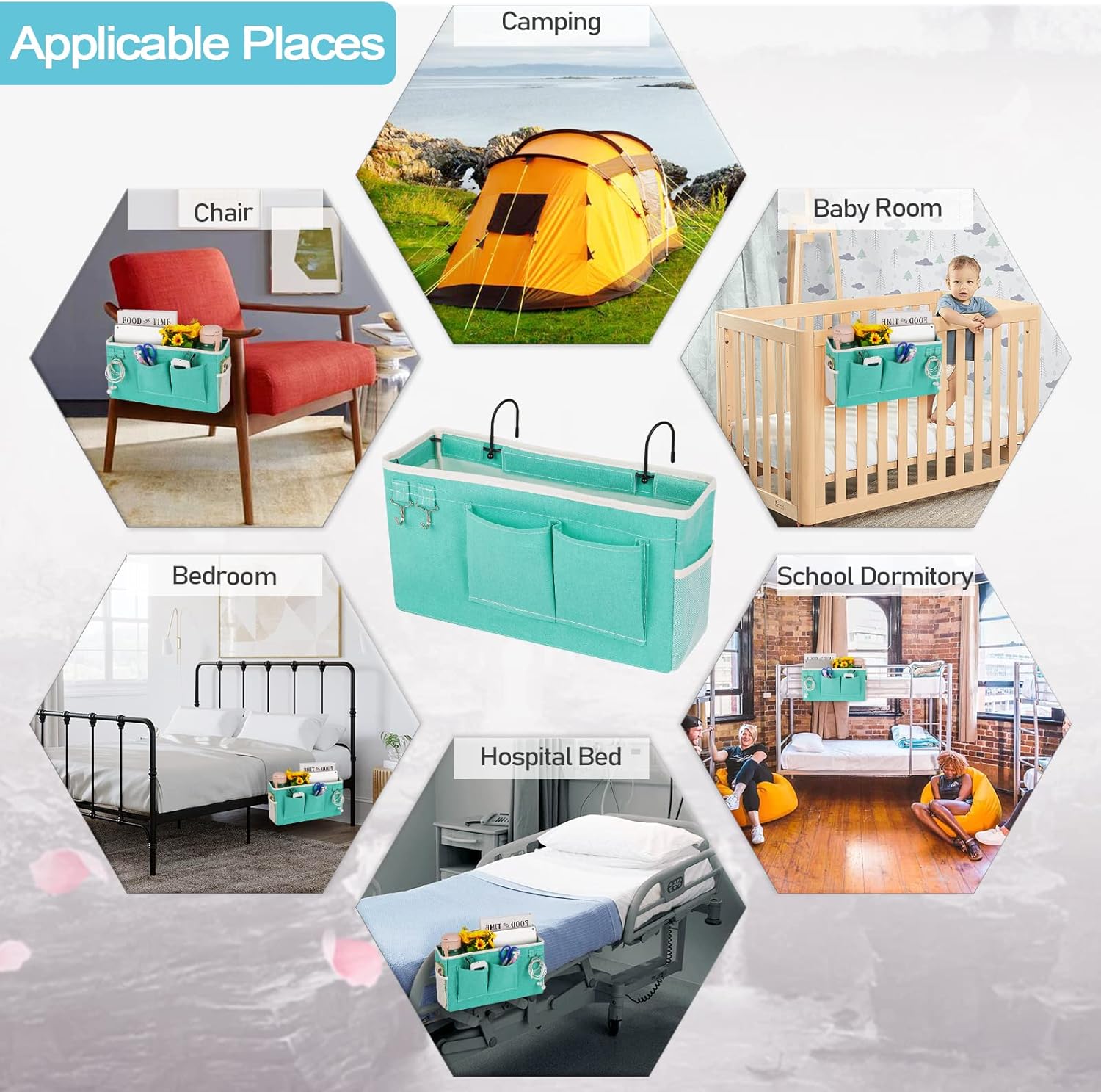 Loghot Bedside Caddy/Bedside Storage Bag Hanging Organizer for Bunk and Hospital Beds,Dorm Rooms Bed Rails,Can be Placed Glasses,Books,Mobile Phones,Keys (Light Pink)