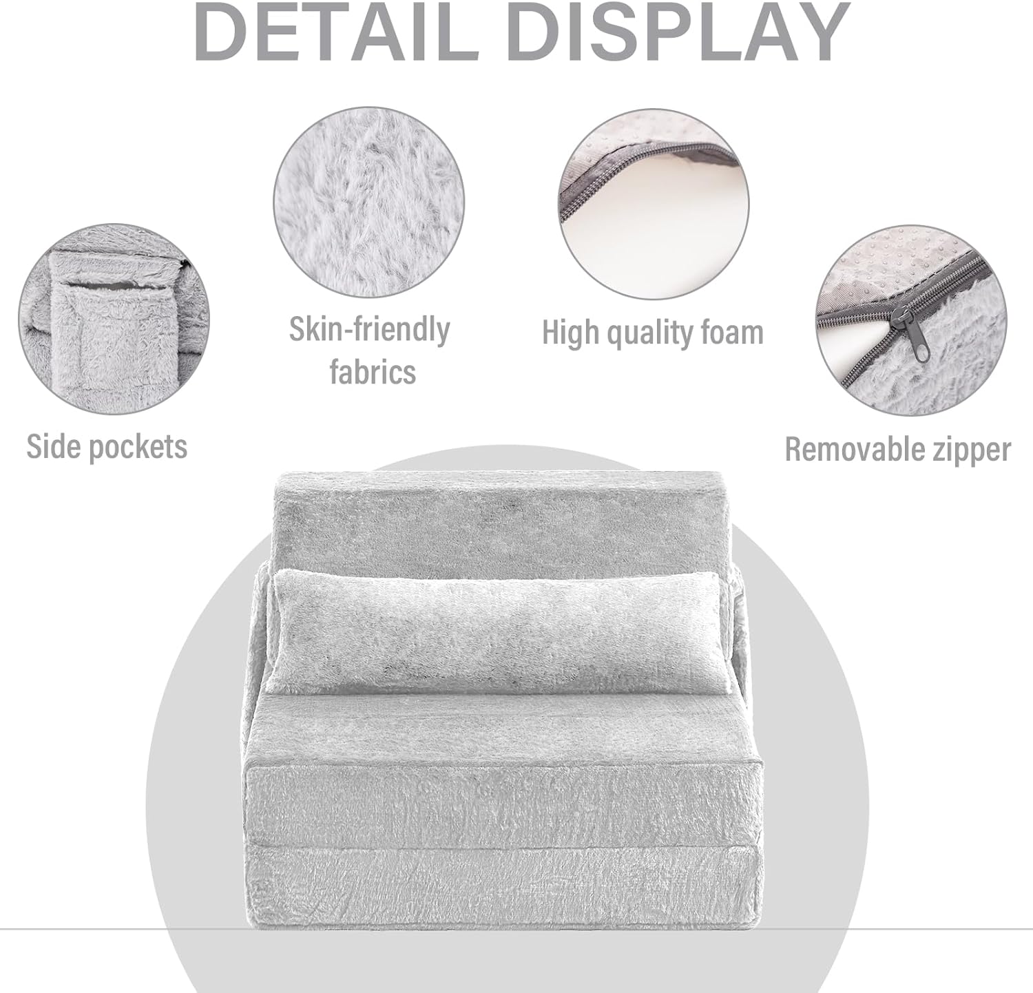 Tiita Folding Sofa Bed with Pillow 200x70x12cm Mattress&Plush Fabric Foldable Sofa Lounge Mat Pad,Floor Lounger Chair Bed for Living Room,Guest Room,Dorm,Apartment,Camping and Travel Use