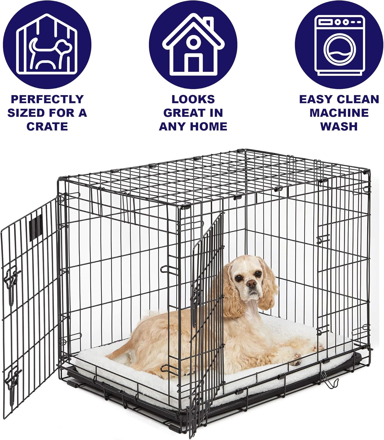 18L-Inch White Fleece Dog or Cat Bed with Comfortable Bolster, Ideal for Toy Dog Breeds & Fits an 18-Inch Crate, Easy Maintenance Machine Wash & Dry