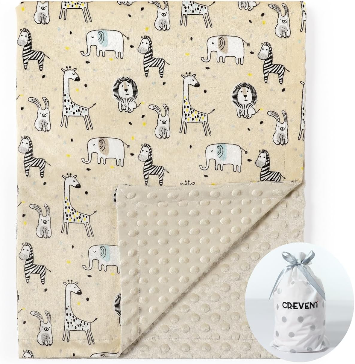 CREVENT Minky Baby Blanket for Girls Boys, Soft Plush Receiving Blanket for Newborns - 76x102cm (Animal)