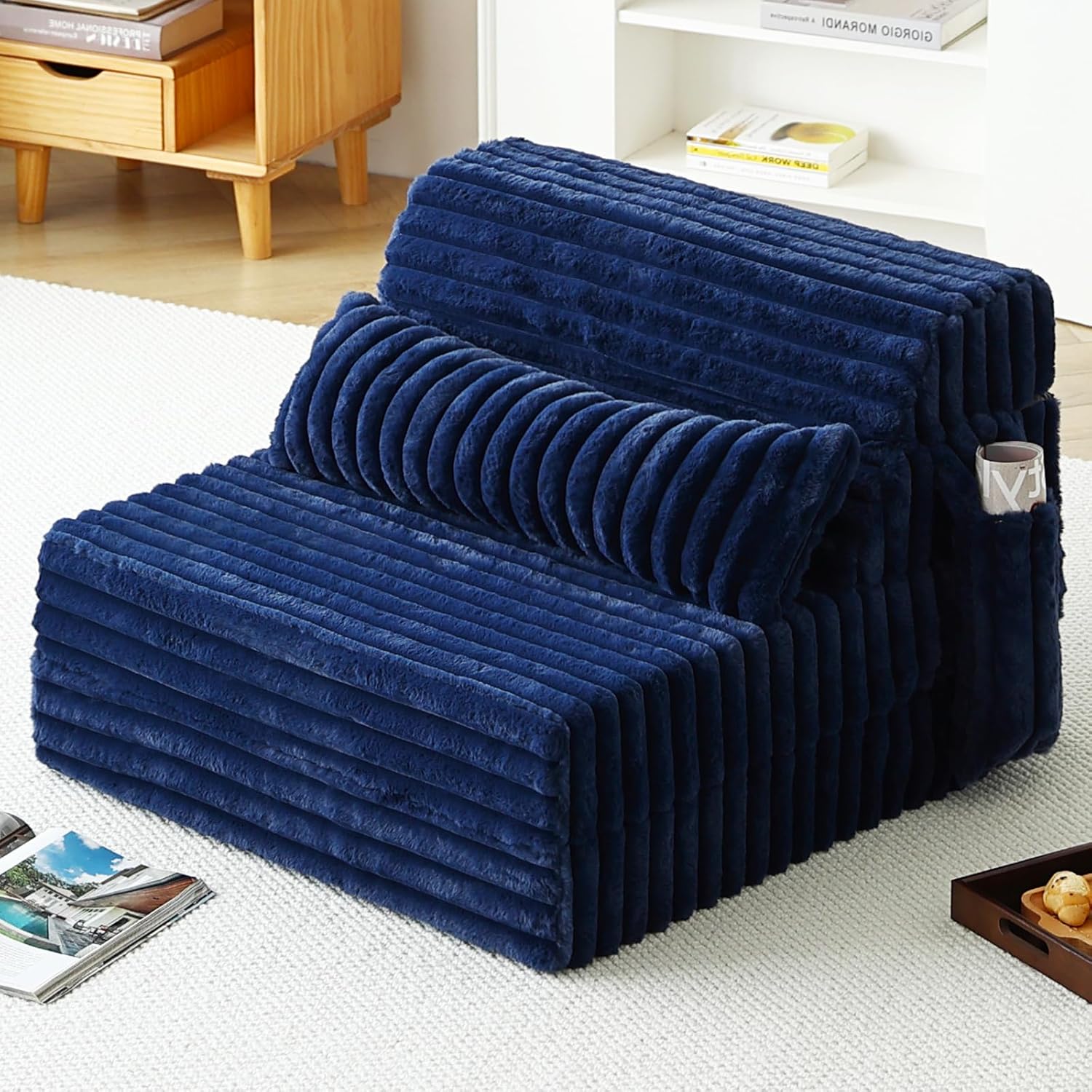 Tiita Folding Sofa Bed with Pillow 200x70x12cm Mattress&Plush Fabric Foldable Sofa Lounge Mat Pad,Floor Lounger Chair Bed for Living Room,Guest Room,Dorm,Apartment,Camping and Travel Use