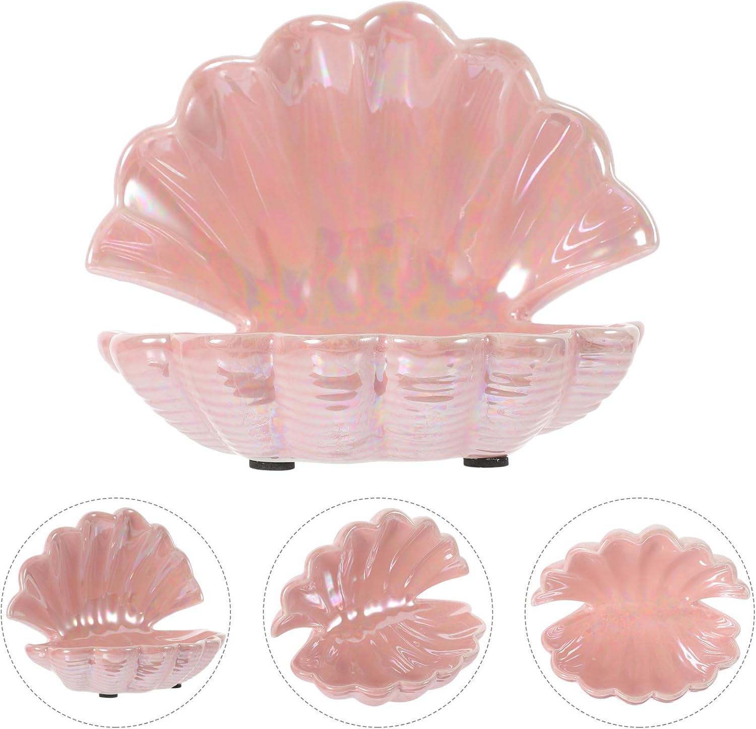 PACKOVE Shell Jewelry Tray - Ceramic Trinket Dish, Ring Holder, Decorative Plate for Organizing Keys and Accessories - Pink
