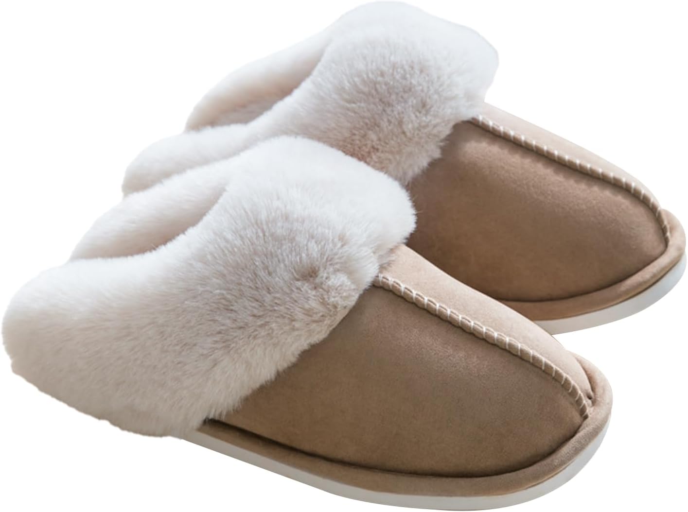 TopG Fuzzy Memory Foam Slippers Fluffy Winter House Slippers Suede Slippers with Faux Fur Collar Indoor Outdoor