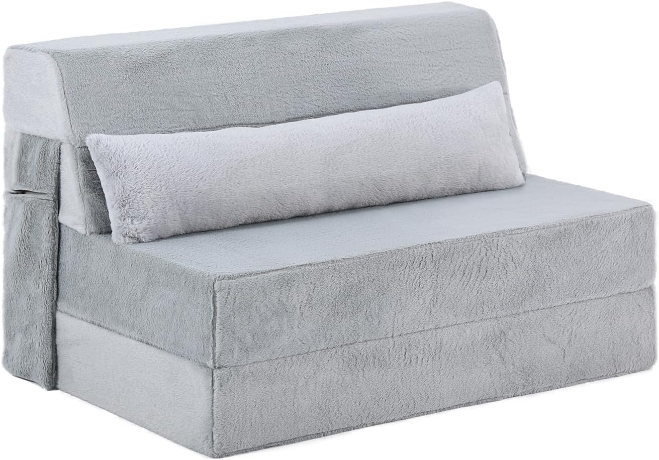 Tiita Folding Sofa Bed with Pillow 200x70x12cm Mattress&Plush Fabric Foldable Sofa Lounge Mat Pad,Floor Lounger Chair Bed for Living Room,Guest Room,Dorm,Apartment,Camping and Travel Use