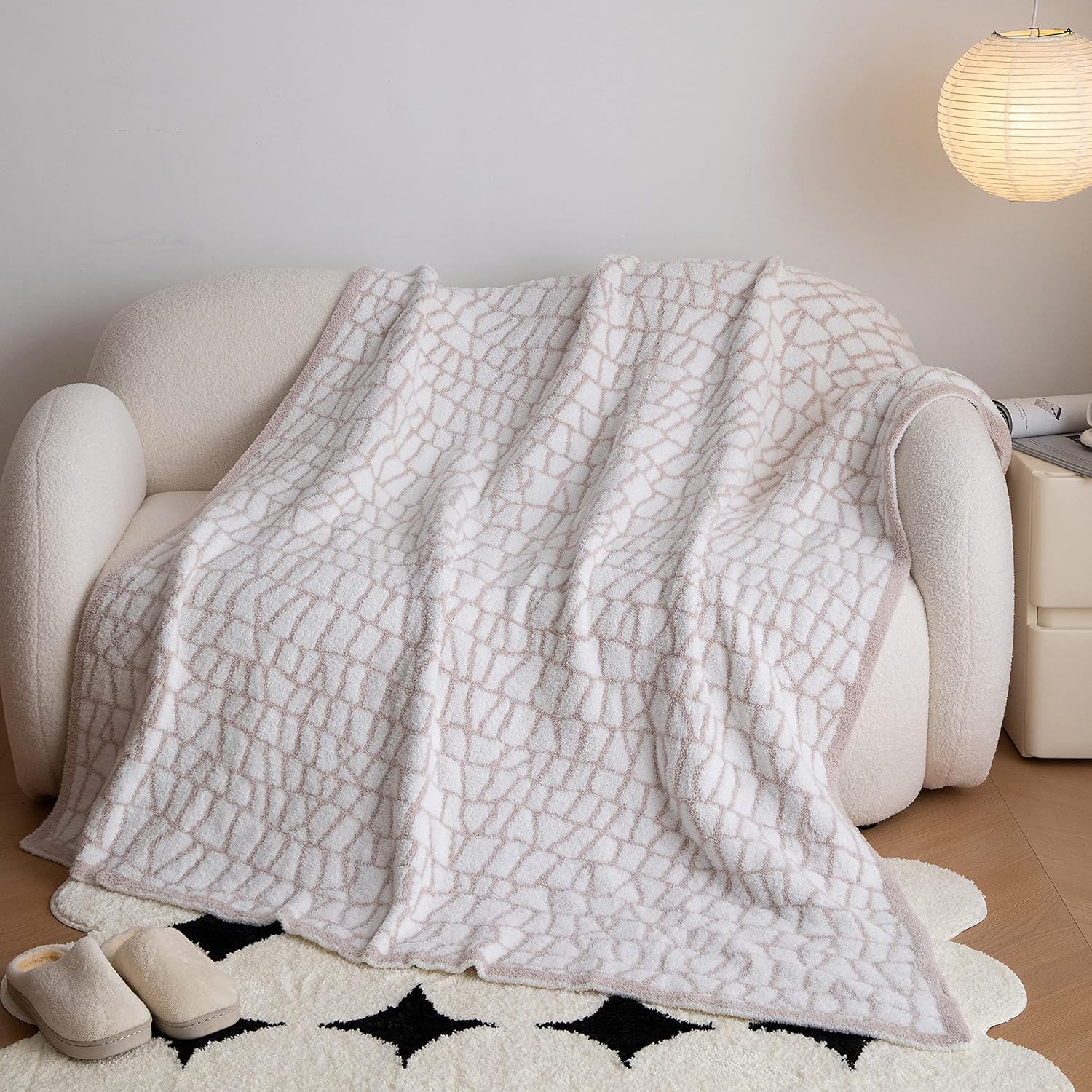 REPRECONF ZASTION Plaid Throw Blanket Ultra Soft Cozy Microfiber Knitted Lightweight Fleece Blanket for Couch Bed Travel Cream 130cm x 150cm