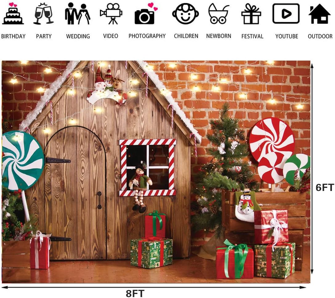 LTLYH 7X5ft Christmas Photo Backdrop Christmas Gingerbread House Candy Tree Photoshoot Background for Kids Portrait Photo Studio Booth Photographer Props Backdrop 119