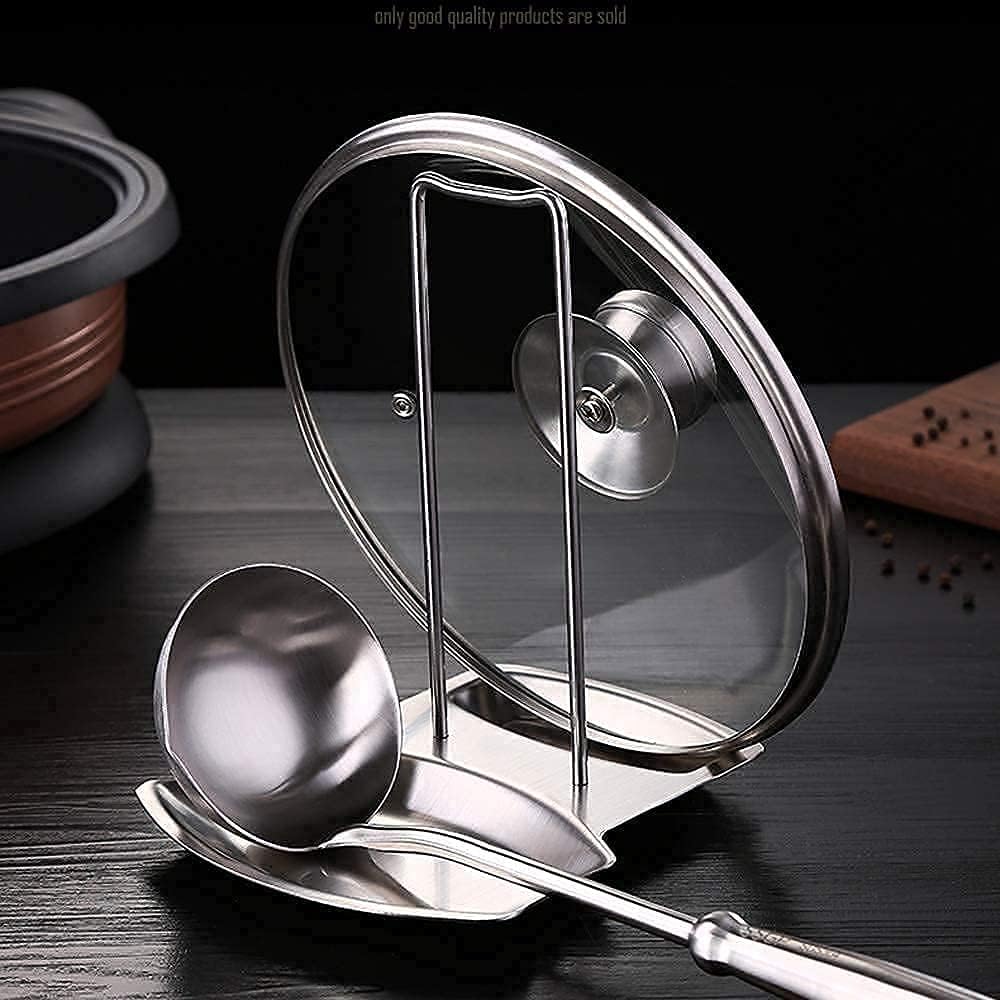(Holder) - iPstyle Pan Lid Holder for Pots and Pans Progressive Lid and Spoon Rest Shelf 304 Stainless Steel Pan Lid Organiser Kitchen Decor Tool (Holder)