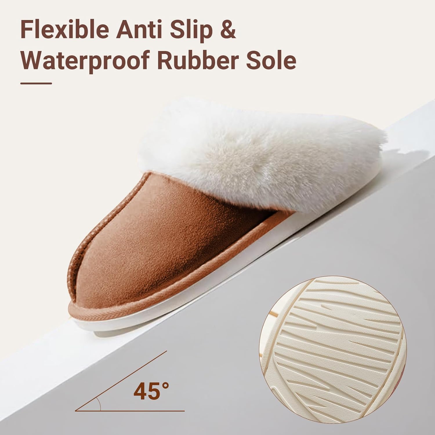 TopG Fuzzy Memory Foam Slippers Fluffy Winter House Slippers Suede Slippers with Faux Fur Collar Indoor Outdoor