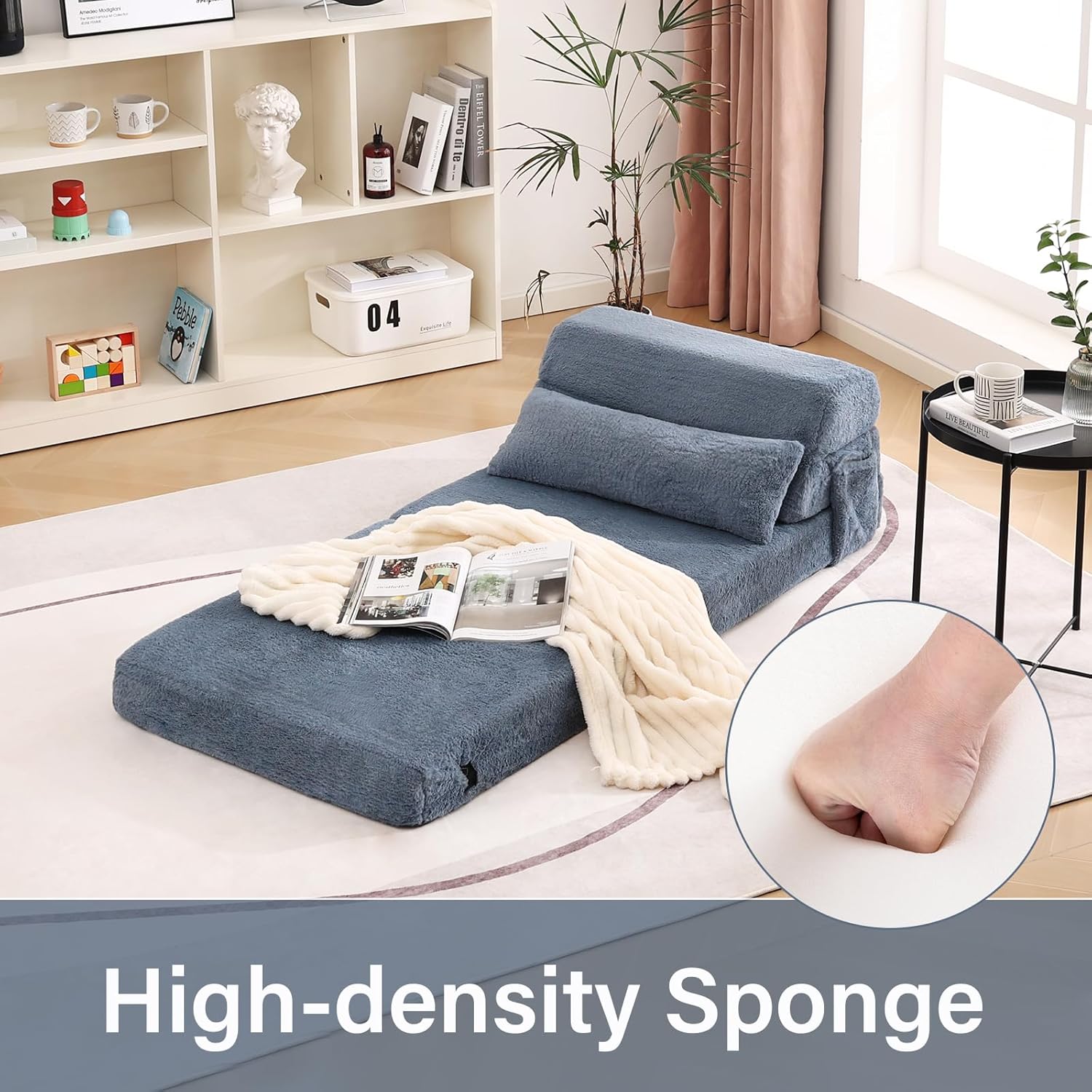 Tiita Folding Sofa Bed with Pillow 200x70x12cm Mattress&Plush Fabric Foldable Sofa Lounge Mat Pad,Floor Lounger Chair Bed for Living Room,Guest Room,Dorm,Apartment,Camping and Travel Use