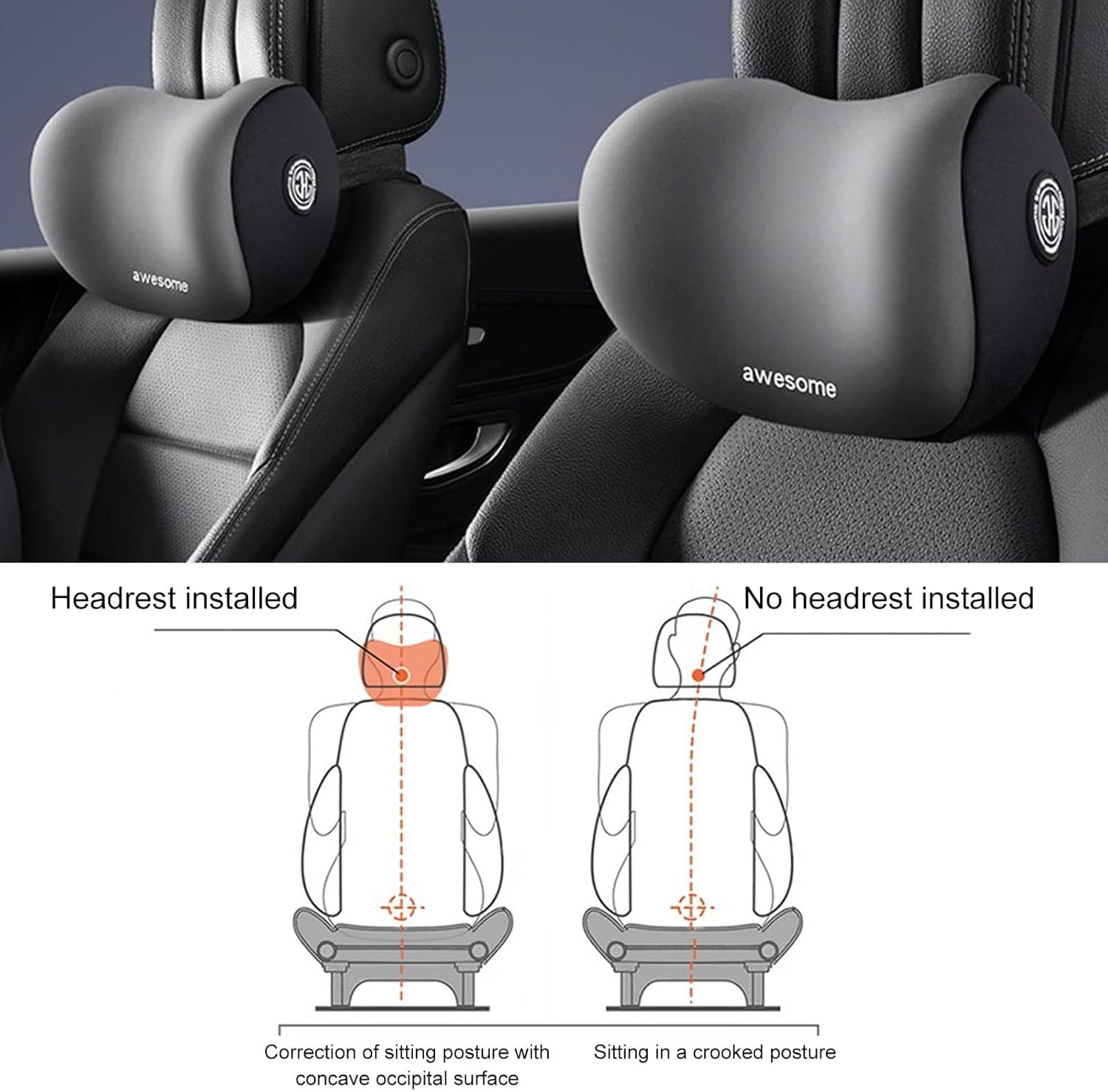 BLAZDEVE Car Neck Pillow, Car Seat Headrest Made of Memory Foam with Adjustable Straps, Memory Foam and Breathable for Driving, Gaming, Office Seat (Black, 2 Neck Pillow)