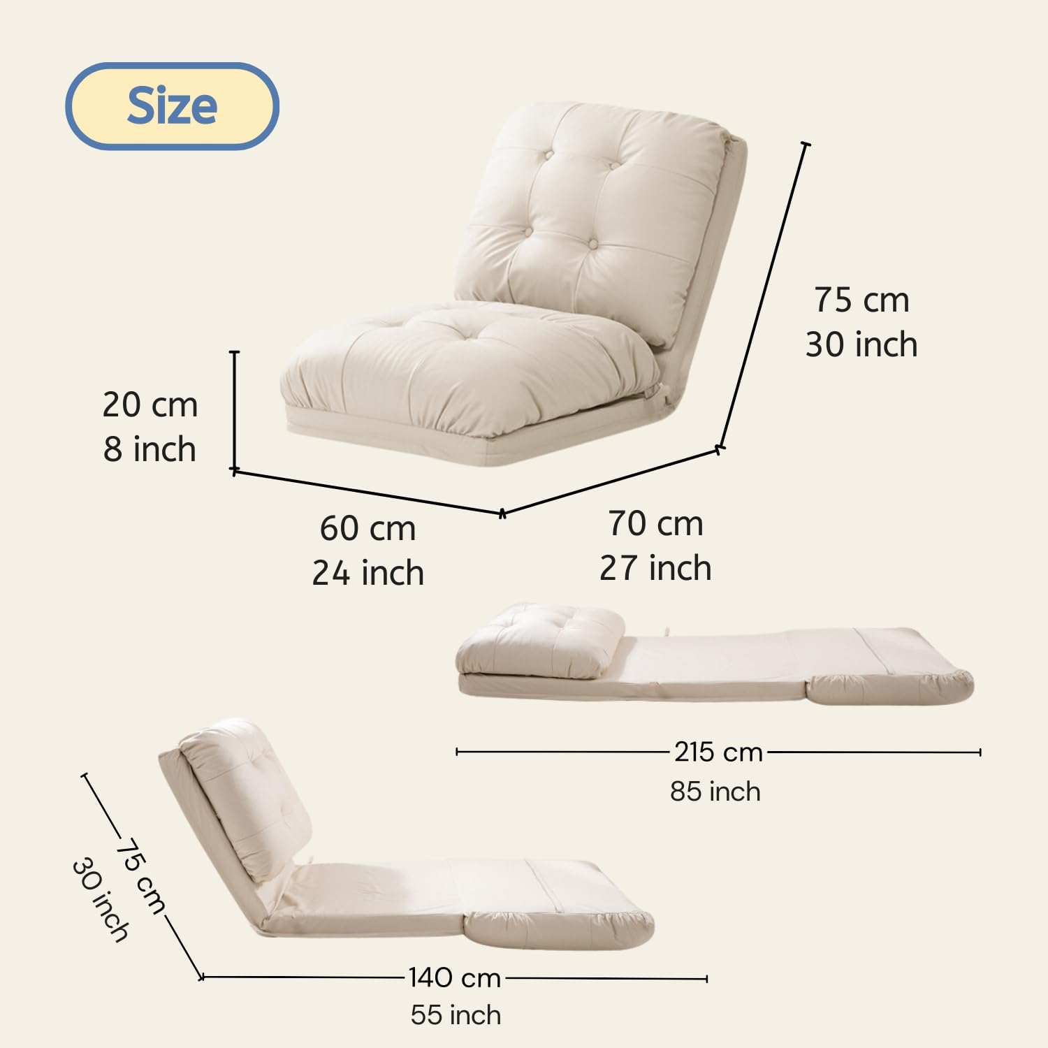 Aocloud Floor Sofa, Sofa Bed, Sofa Chair, Covertible Flip Chair, Recliner Chair, Foldable Floor Mattress, Lazy Sofa Bed, Adjustable Lounge Chair with 5 Position for Living Room, Office (Beige)