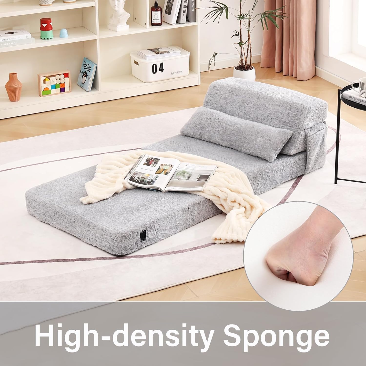 Tiita Folding Sofa Bed with Pillow 200x70x12cm Mattress&Plush Fabric Foldable Sofa Lounge Mat Pad,Floor Lounger Chair Bed for Living Room,Guest Room,Dorm,Apartment,Camping and Travel Use