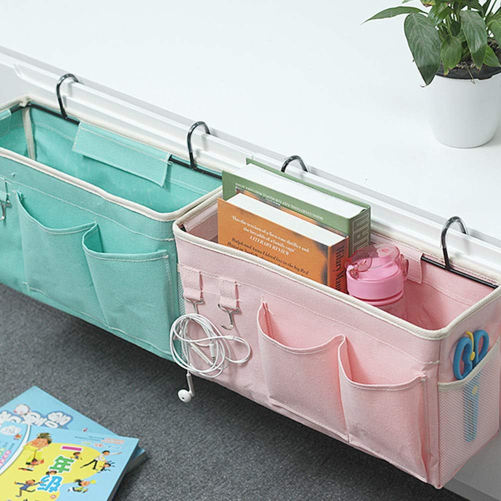 Loghot Bedside Caddy/Bedside Storage Bag Hanging Organizer for Bunk and Hospital Beds,Dorm Rooms Bed Rails,Can be Placed Glasses,Books,Mobile Phones,Keys (Light Pink)