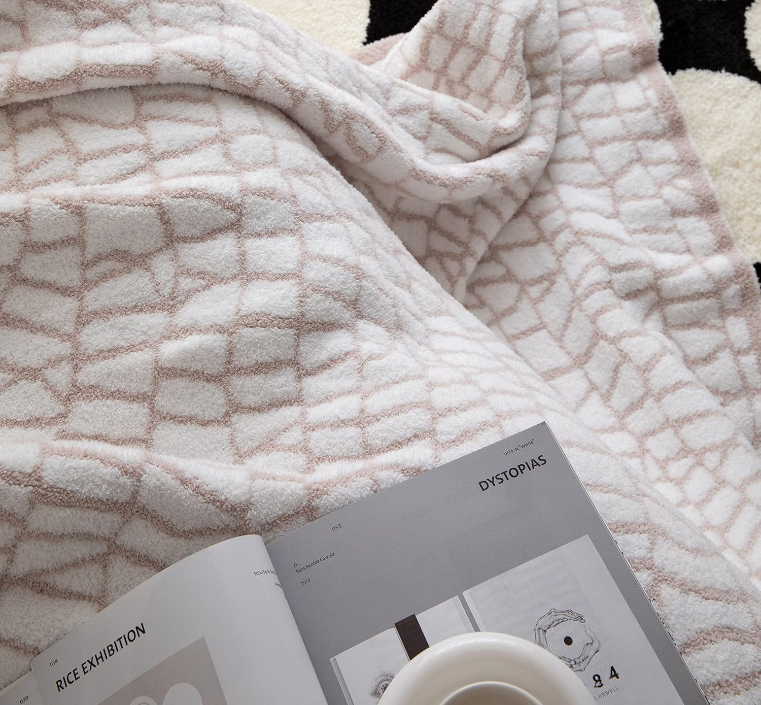 REPRECONF ZASTION Plaid Throw Blanket Ultra Soft Cozy Microfiber Knitted Lightweight Fleece Blanket for Couch Bed Travel Cream 130cm x 150cm