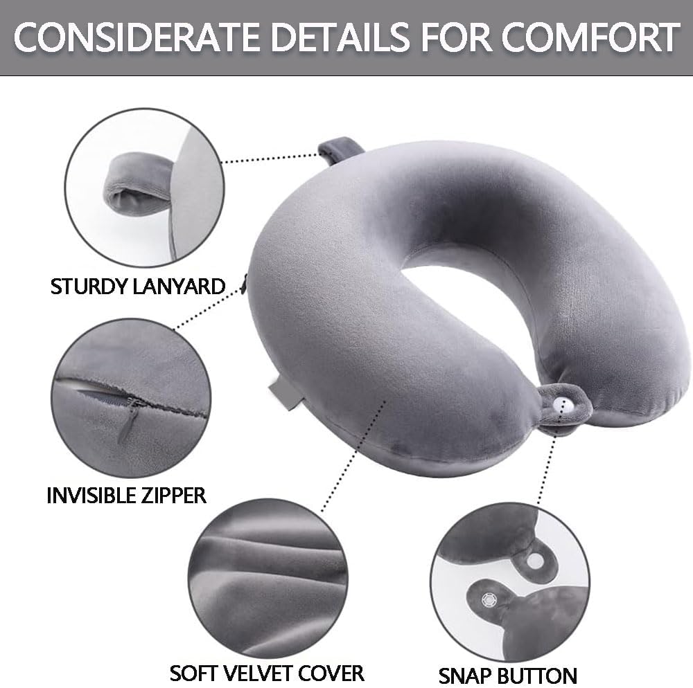 MUSONG Memory Foam Travel Neck Pillow – U-Shaped Portable Headrest for Airplane, Car, Office or Home – Soft Adjustable Pillow for Sleeping Support During Flights and Trips