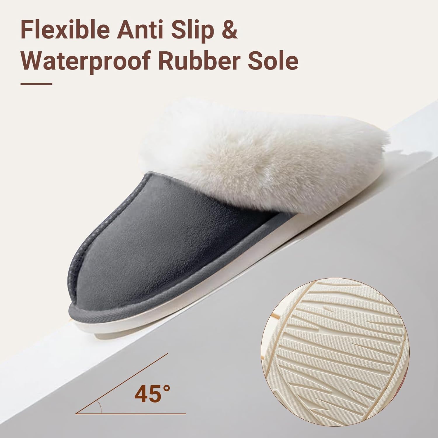 TopG Fuzzy Memory Foam Slippers Fluffy Winter House Slippers Suede Slippers with Faux Fur Collar Indoor Outdoor