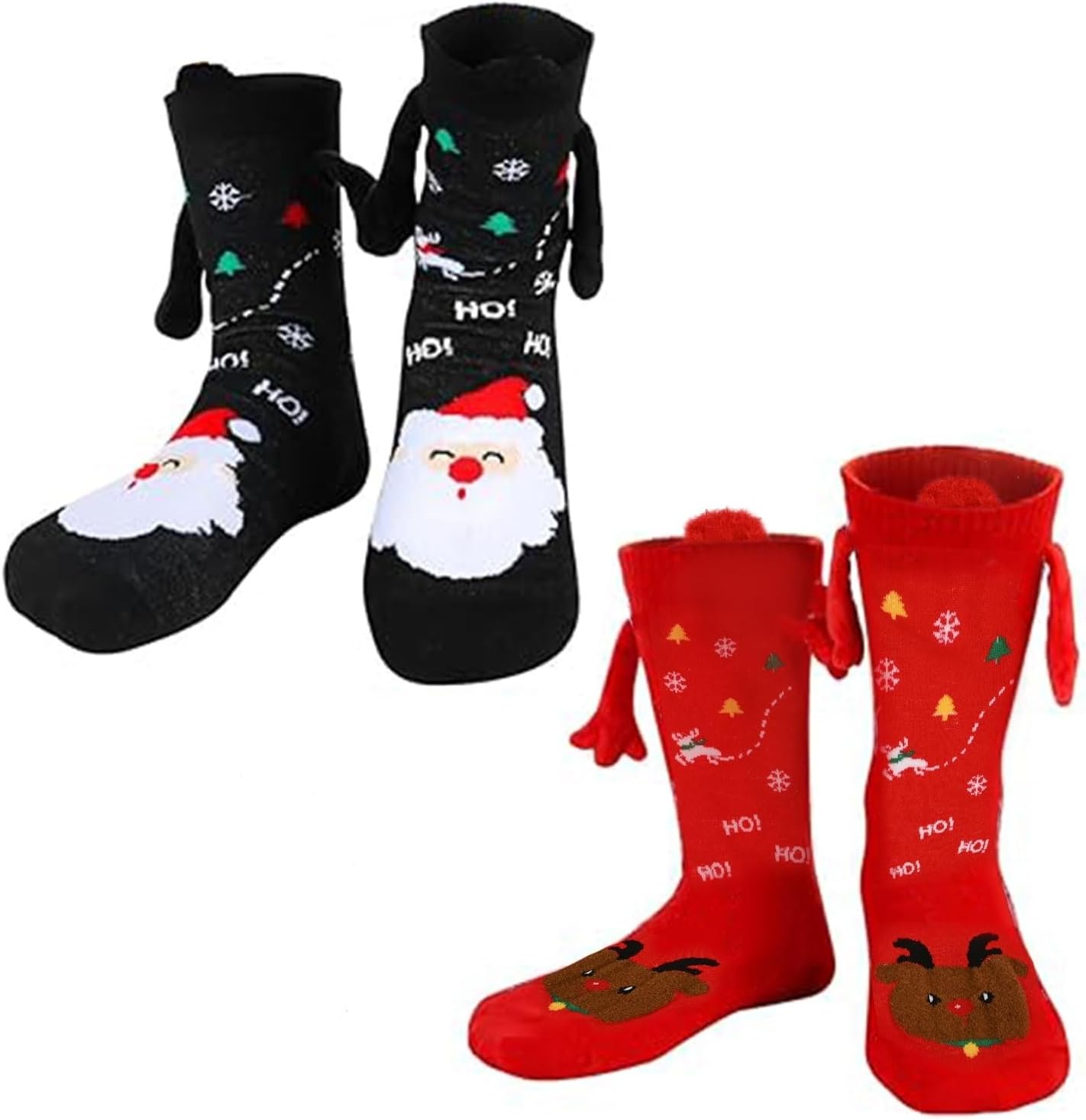 Zurligi 2 Pairs Holding Hands Socks, Funny Magnetic Hand Holding Cute Socks for Men Women, 3D Doll Couple Novelty Birthday for Lovers, Boyfriend, Family