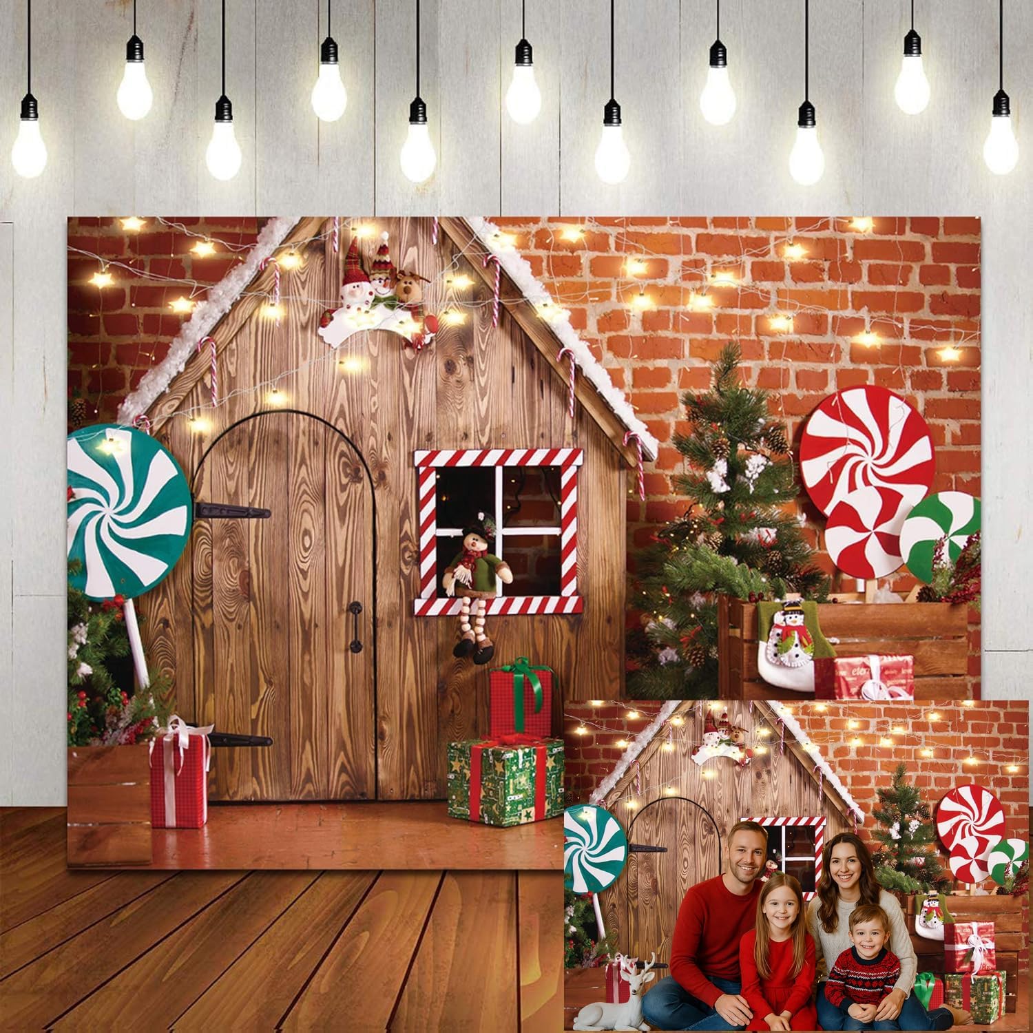 LTLYH 7X5ft Christmas Photo Backdrop Christmas Gingerbread House Candy Tree Photoshoot Background for Kids Portrait Photo Studio Booth Photographer Props Backdrop 119
