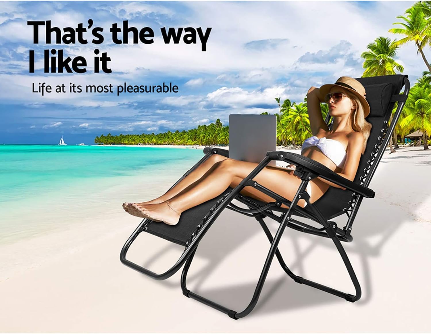 Gardeon Zero Gravity Portable Reclining Lounge Folding Outdoor Camping Beach Chair Black