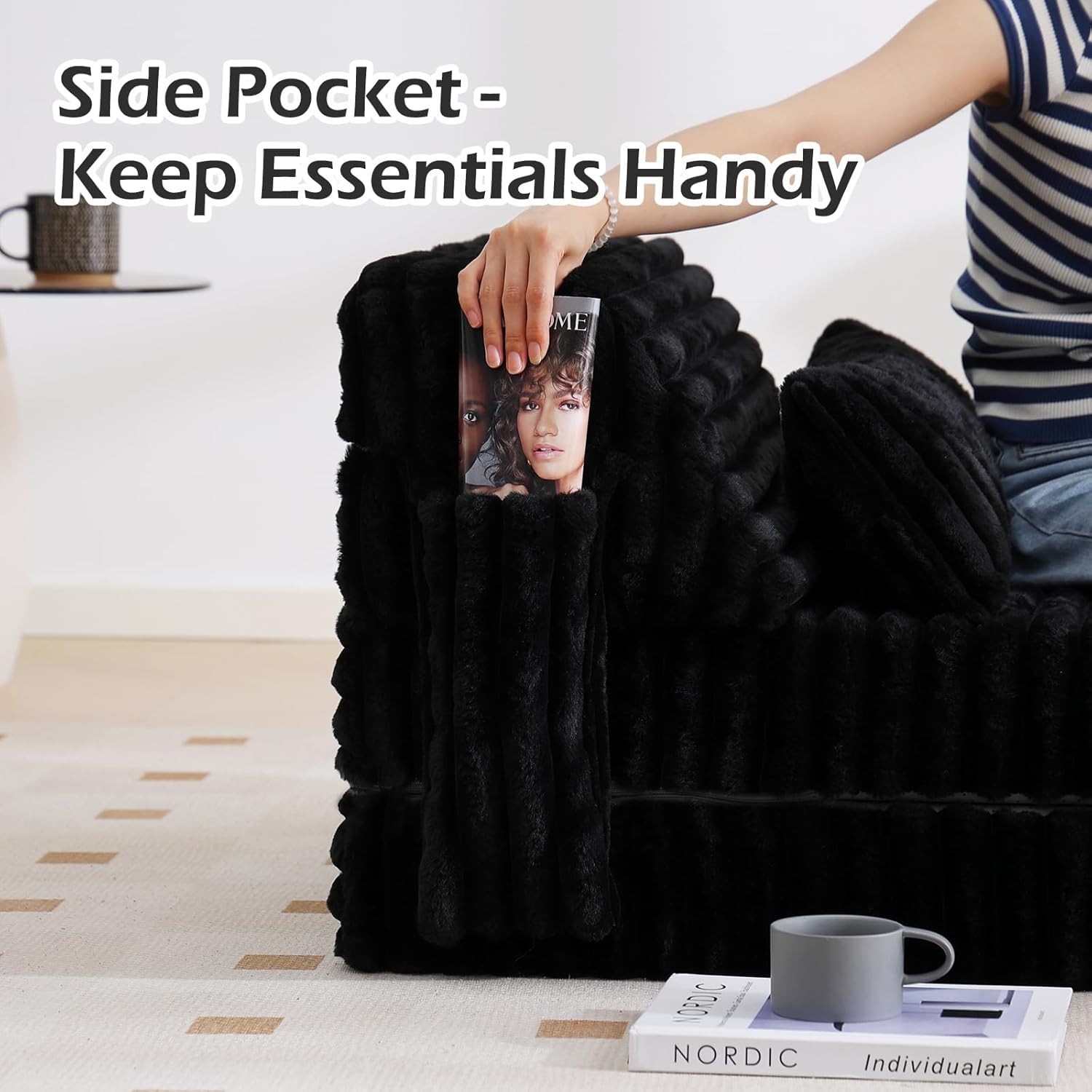 Tiita Folding Sofa Bed with Pillow 200x70x12cm Mattress&Plush Fabric Foldable Sofa Lounge Mat Pad,Floor Lounger Chair Bed for Living Room,Guest Room,Dorm,Apartment,Camping and Travel Use