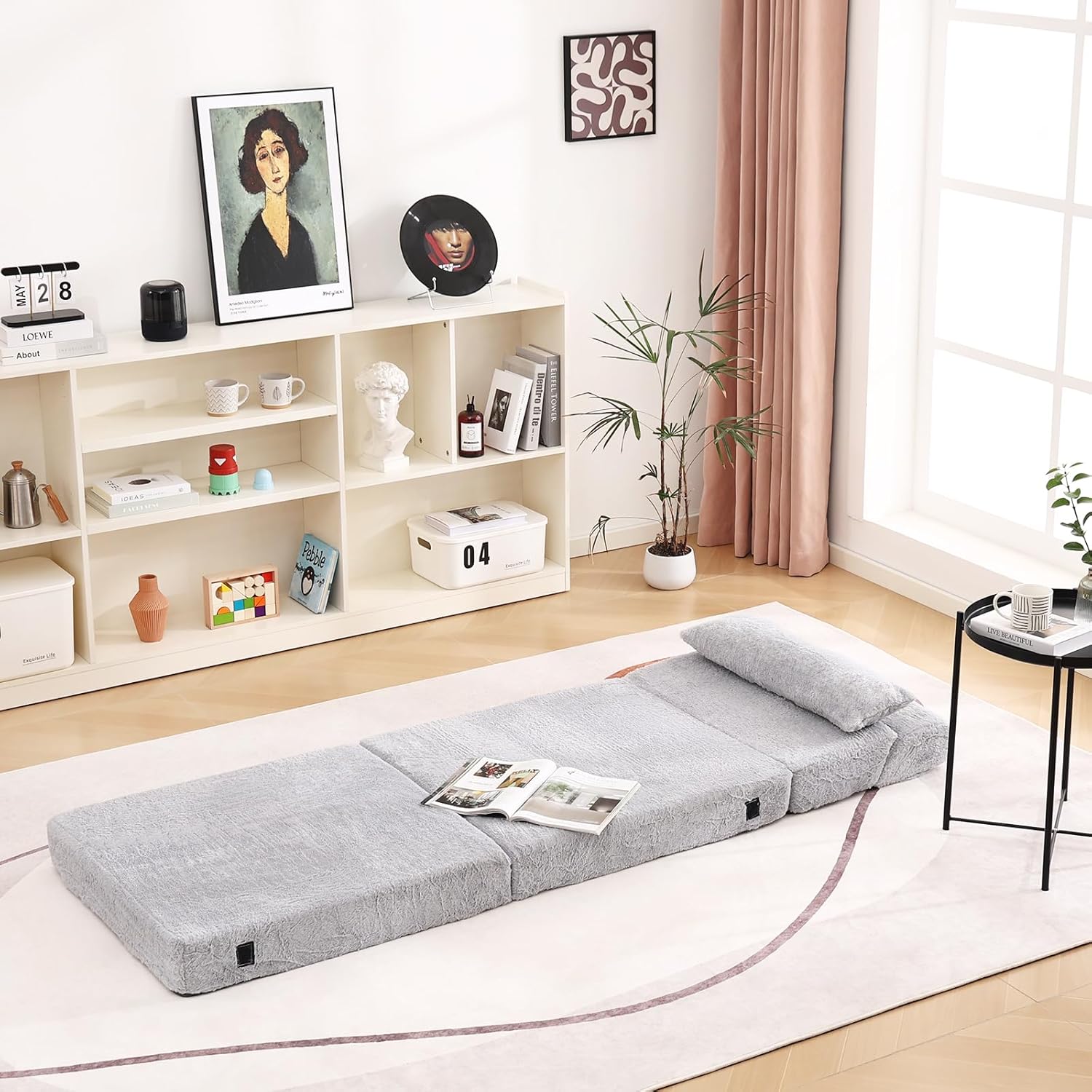 Tiita Folding Sofa Bed with Pillow 200x70x12cm Mattress&Plush Fabric Foldable Sofa Lounge Mat Pad,Floor Lounger Chair Bed for Living Room,Guest Room,Dorm,Apartment,Camping and Travel Use