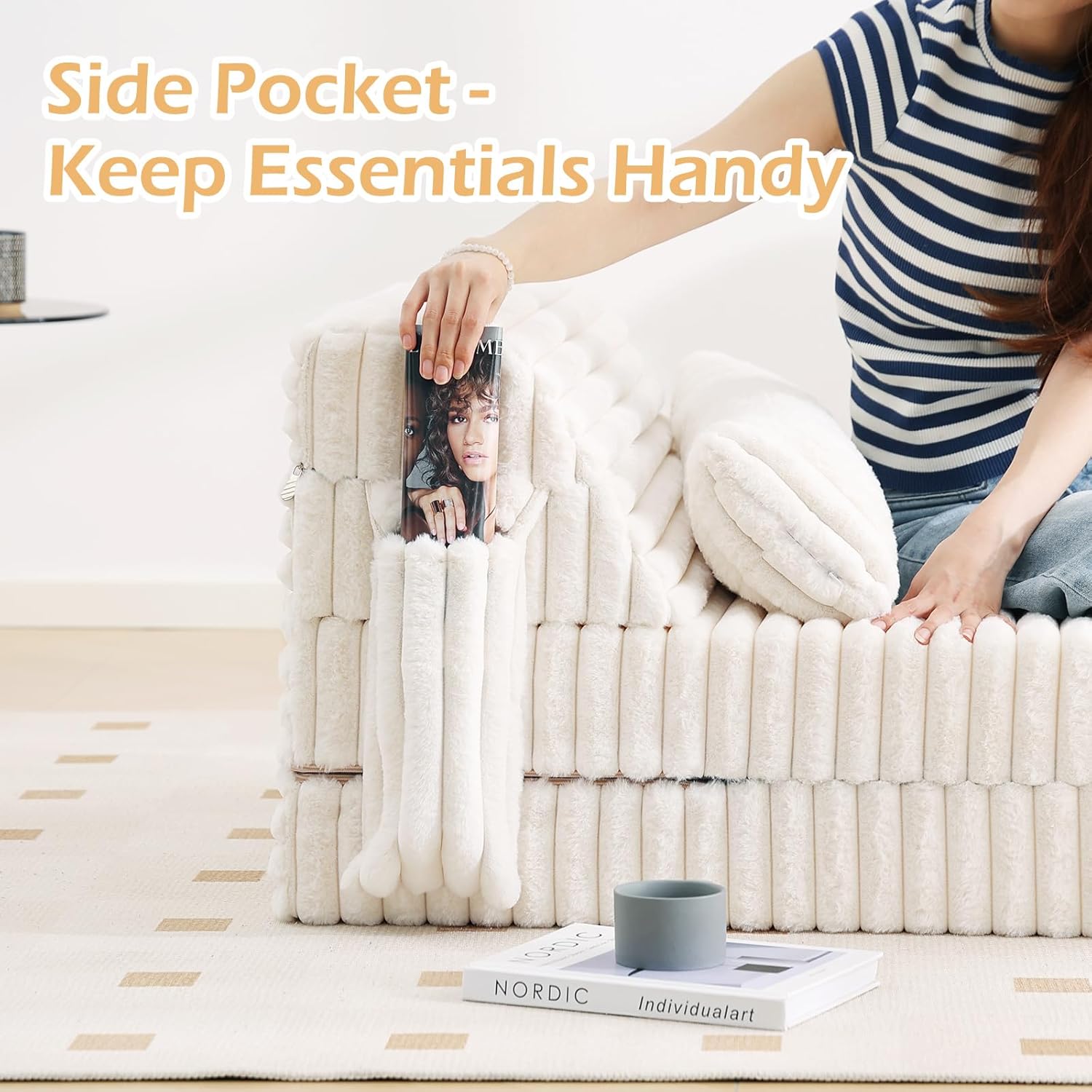 Tiita Folding Sofa Bed with Pillow 200x70x12cm Mattress&Plush Fabric Foldable Sofa Lounge Mat Pad,Floor Lounger Chair Bed for Living Room,Guest Room,Dorm,Apartment,Camping and Travel Use