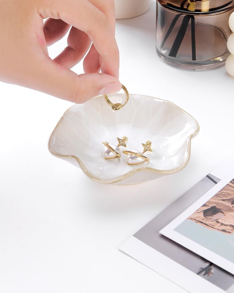 Lotus Leaf Shape Decorative Ring Tray, Small Key Bowl, Ceramic Trinket Tray Jewelry Dish Organizing Necklace Earrings, Home Decoration for Mom Best Friend Sister, Pink.