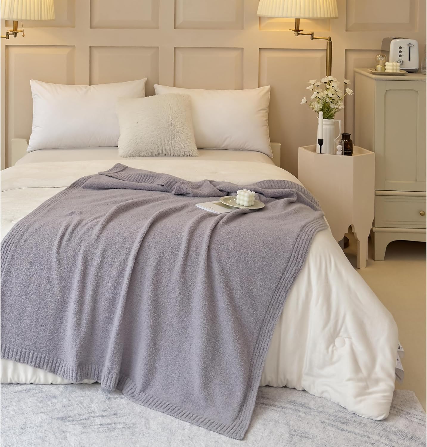 REPRECONF ZASTION Plaid Throw Blanket Ultra Soft Cozy Microfiber Knitted Lightweight Fleece Blanket for Couch Bed Travel Cream 130cm x 150cm