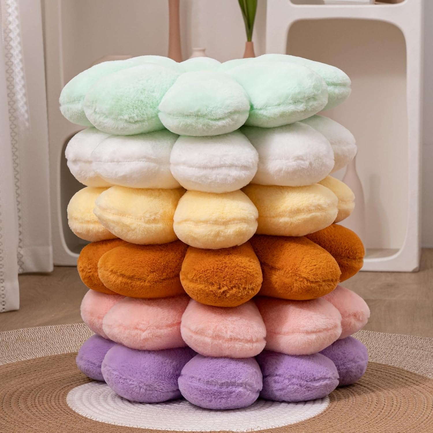 2 Pcs Flower Pillow Floor Cushion Decorative Throw Pillows Cute Aesthetic Pillows Cushions for Bedroom Preppy Room Bed Sofa Chair Decor (Pink & White)