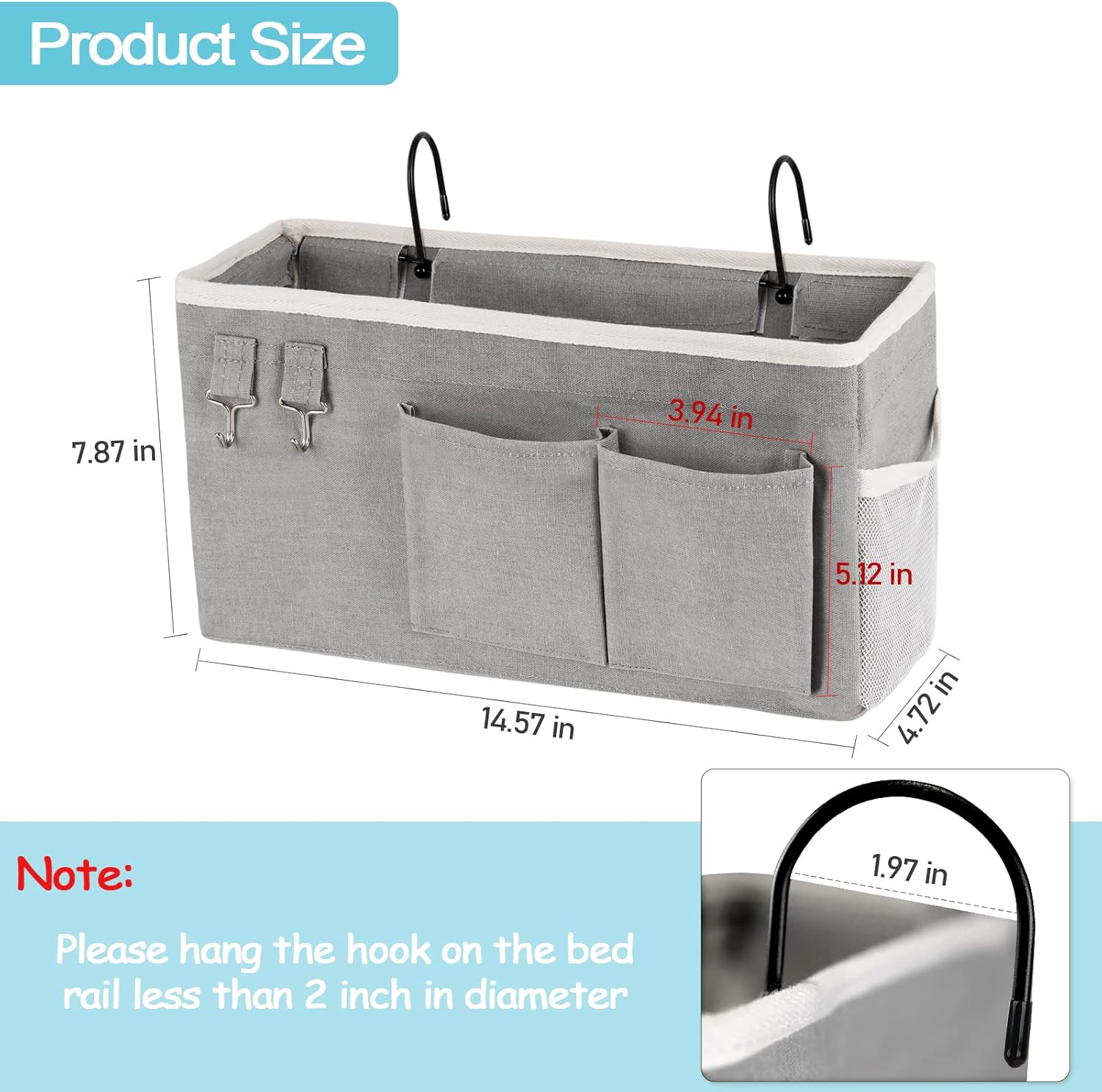 Loghot Bedside Caddy/Bedside Storage Bag Hanging Organizer for Bunk and Hospital Beds,Dorm Rooms Bed Rails,Can be Placed Glasses,Books,Mobile Phones,Keys (Light Pink)