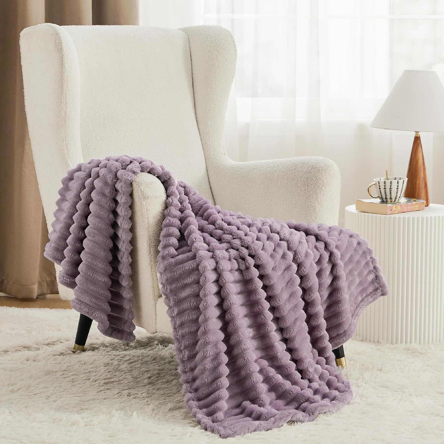 Bedsure Blanket for Couch, Super Cozy Soft Throw Blankets for Women, Cute Small Plush Fleece Throws for Girls, Off White, 50x60 Inches