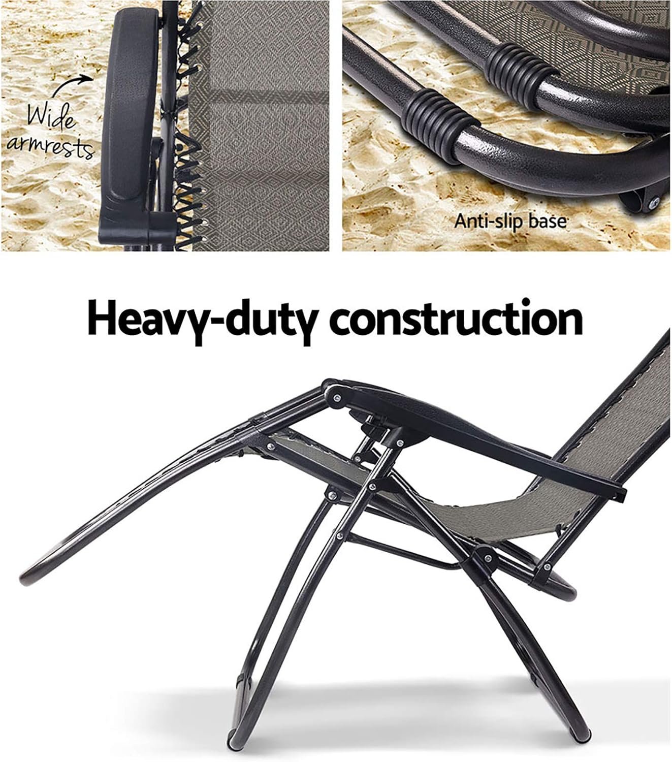 Gardeon Zero Gravity Portable Reclining Lounge Folding Outdoor Camping Beach Chair Black