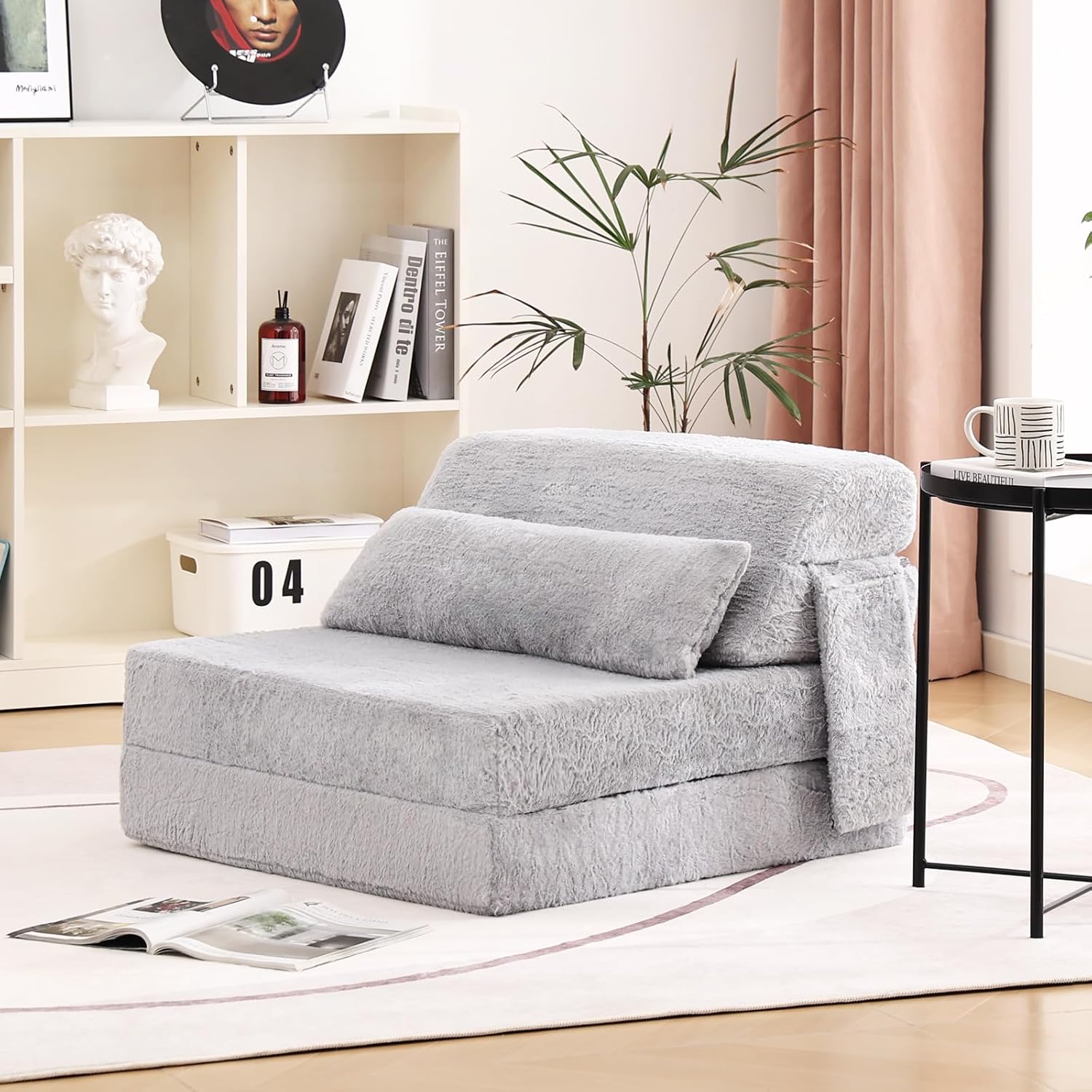 Tiita Folding Sofa Bed with Pillow 200x70x12cm Mattress&Plush Fabric Foldable Sofa Lounge Mat Pad,Floor Lounger Chair Bed for Living Room,Guest Room,Dorm,Apartment,Camping and Travel Use