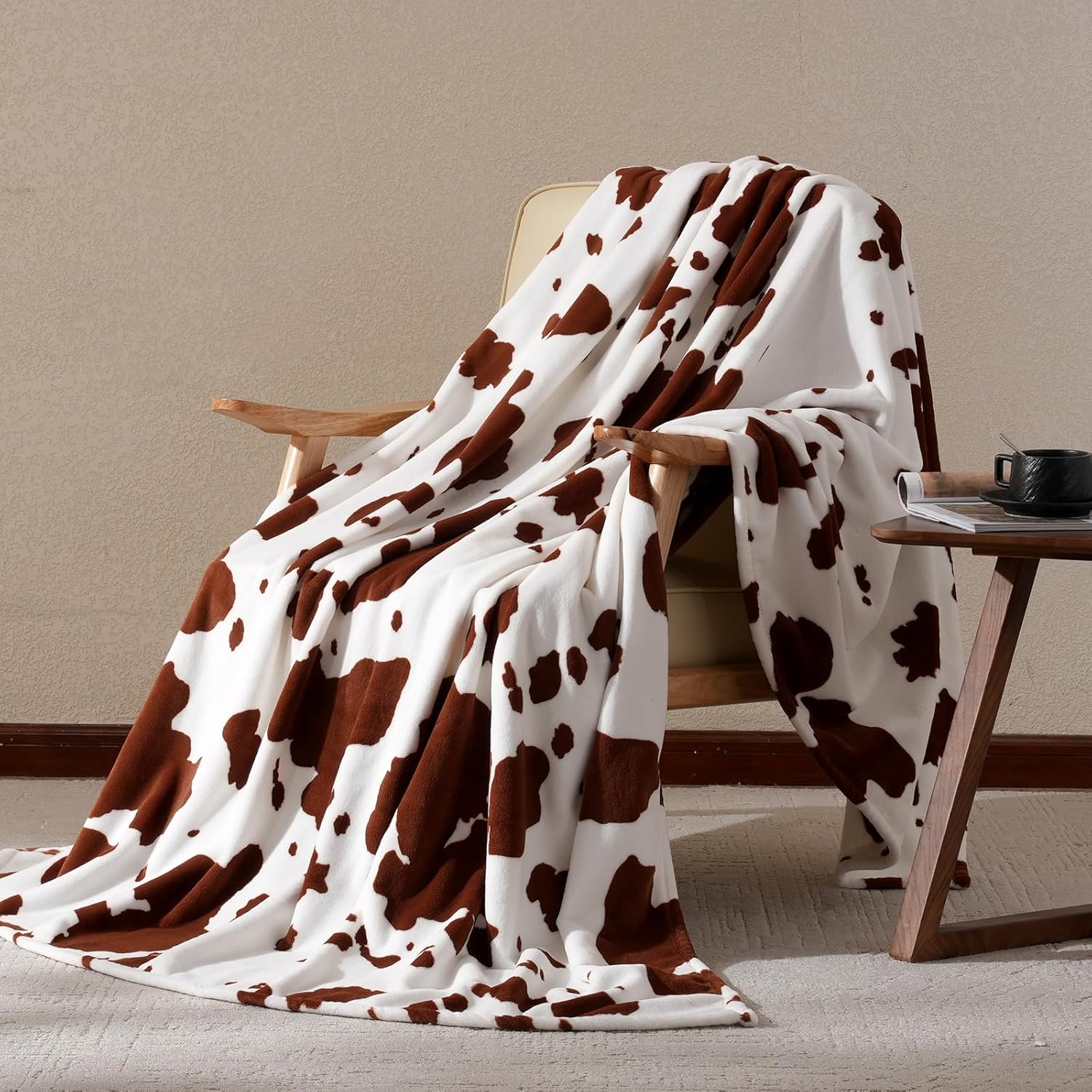 Cozy Bliss Cow Print Fuzzy Throw Blanket for Couch - Thick Soft Warm Non Shedding Fleece Blankets for Western Décor Room, for Kids, Women Men Girls, Teal Blue 50*60