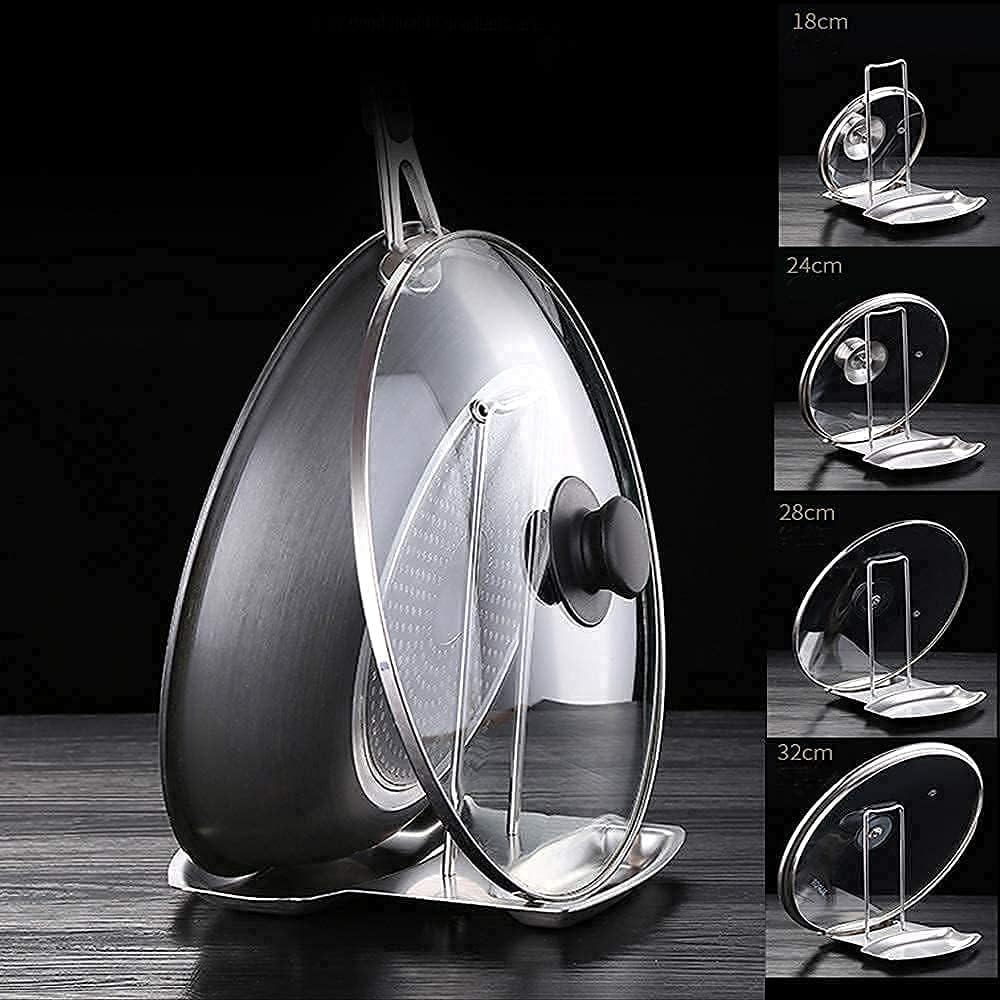(Holder) - iPstyle Pan Lid Holder for Pots and Pans Progressive Lid and Spoon Rest Shelf 304 Stainless Steel Pan Lid Organiser Kitchen Decor Tool (Holder)