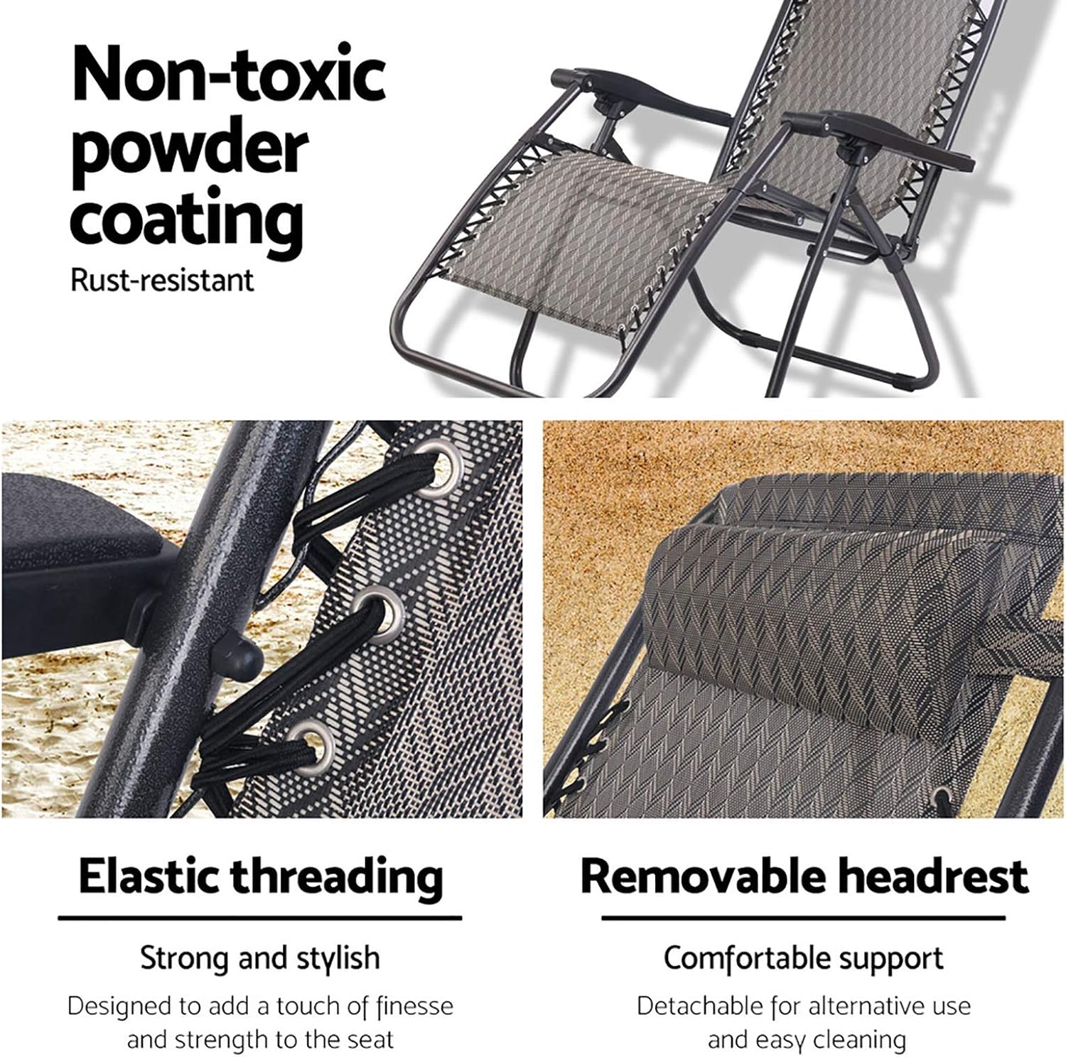 Gardeon Zero Gravity Portable Reclining Lounge Folding Outdoor Camping Beach Chair Black