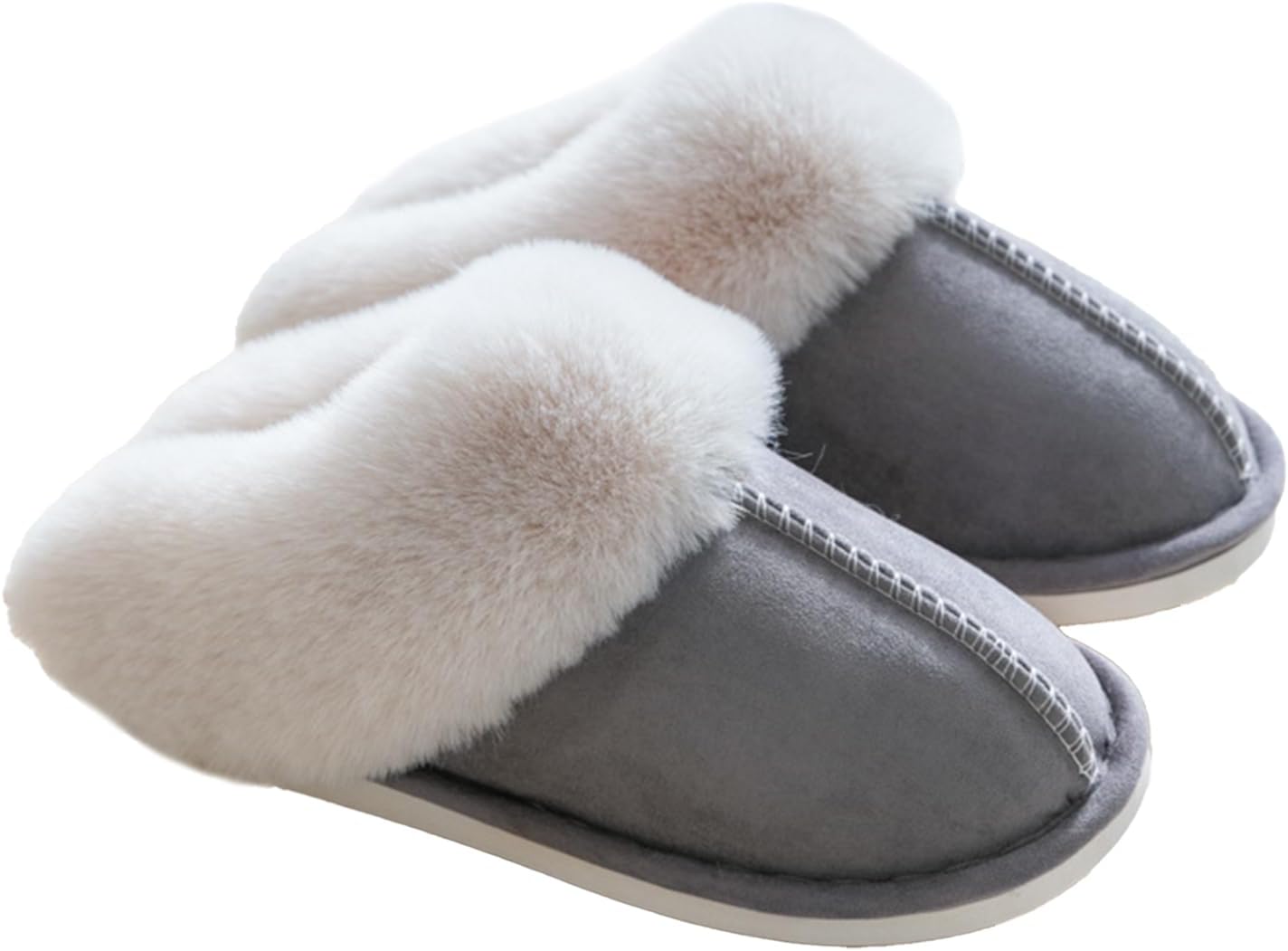 TopG Fuzzy Memory Foam Slippers Fluffy Winter House Slippers Suede Slippers with Faux Fur Collar Indoor Outdoor