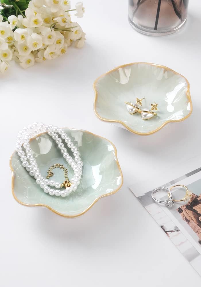 Lotus Leaf Shape Decorative Ring Tray, Small Key Bowl, Ceramic Trinket Tray Jewelry Dish Organizing Necklace Earrings, Home Decoration for Mom Best Friend Sister, Pink.