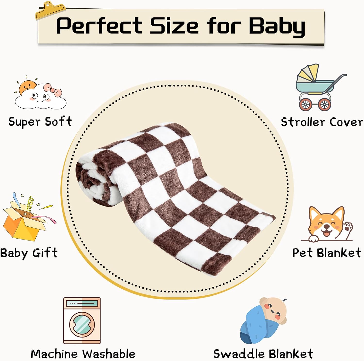 Yurhap Checkered Baby Blanket Fleece Baby Blankets for Boys, Ultra Soft Cozy Fluffy Infant Toddler Newborn Receiving Blankets for Crib Stroller, 30''x40'', Blue