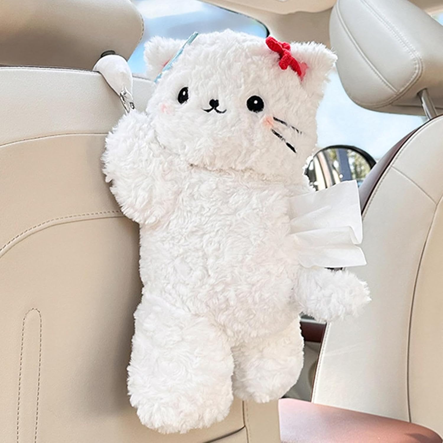 Cute Stuffed Animal Tissue Holder | Cartoon Cat Napkin Box Decorative Tissue Box Cover - Multifunctional Home Decor, Tissue Bag, Paper Storage Holder for Car Seat Back