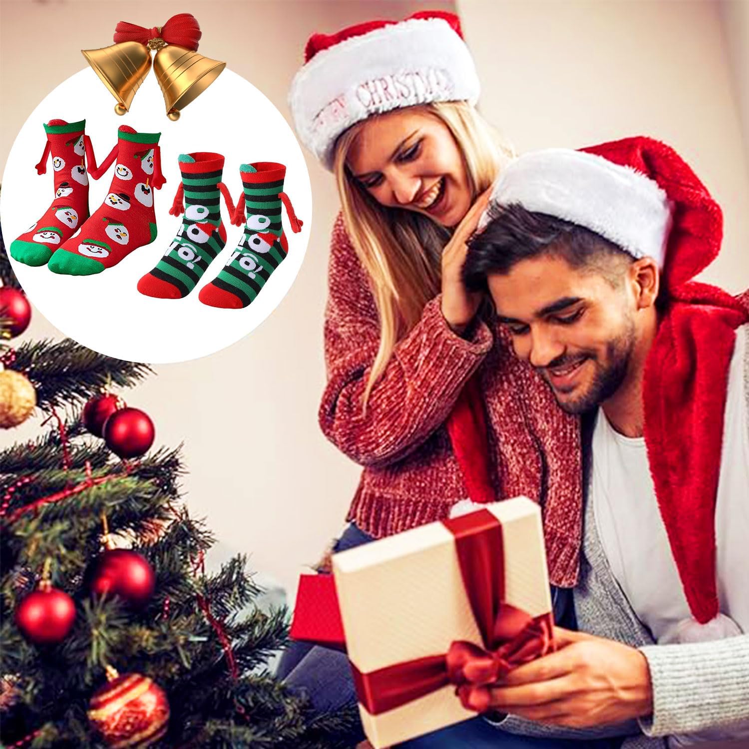 Zurligi 2 Pairs Holding Hands Socks, Funny Magnetic Hand Holding Cute Socks for Men Women, 3D Doll Couple Novelty Birthday for Lovers, Boyfriend, Family