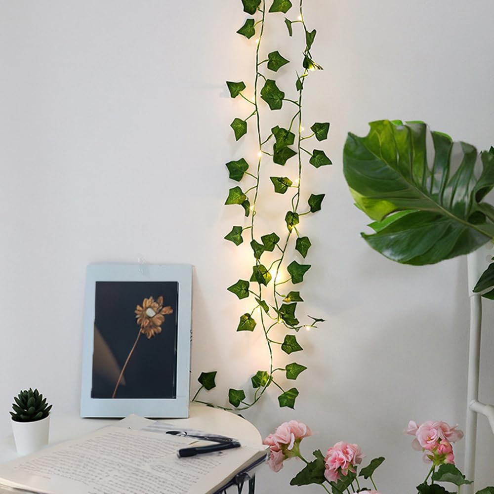 5M 50LED Leaf String Lights,Vine Lights,H HOME-MART Vine Fairy Lights Batteries Powered Green Leaf Garland Maple String Lights for Indoor/Outdoor Decor. Enhance Homes, Gardens, Weddings & More!