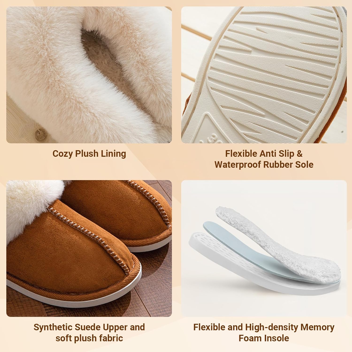 TopG Fuzzy Memory Foam Slippers Fluffy Winter House Slippers Suede Slippers with Faux Fur Collar Indoor Outdoor