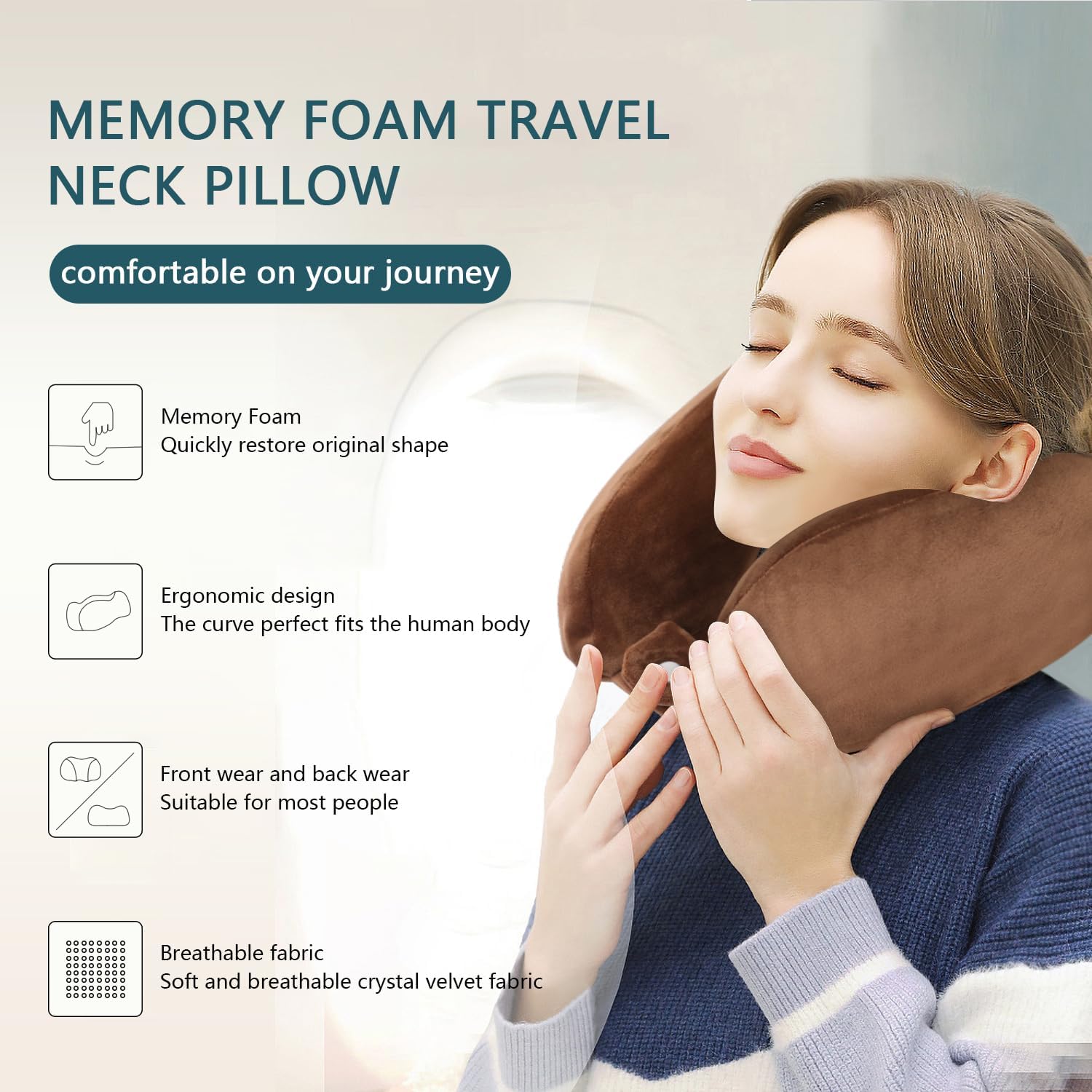 Travel Neck Pillows Adjustable U-Shaped Memory Foam Airplane Pillows Support Headrest and Neck Removable Breathable Neck Pillow for Car Office Home Camping Use Purple Color