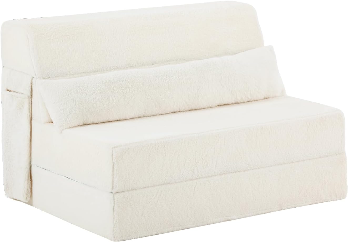 Tiita Folding Sofa Bed with Pillow 200x70x12cm Mattress&Plush Fabric Foldable Sofa Lounge Mat Pad,Floor Lounger Chair Bed for Living Room,Guest Room,Dorm,Apartment,Camping and Travel Use