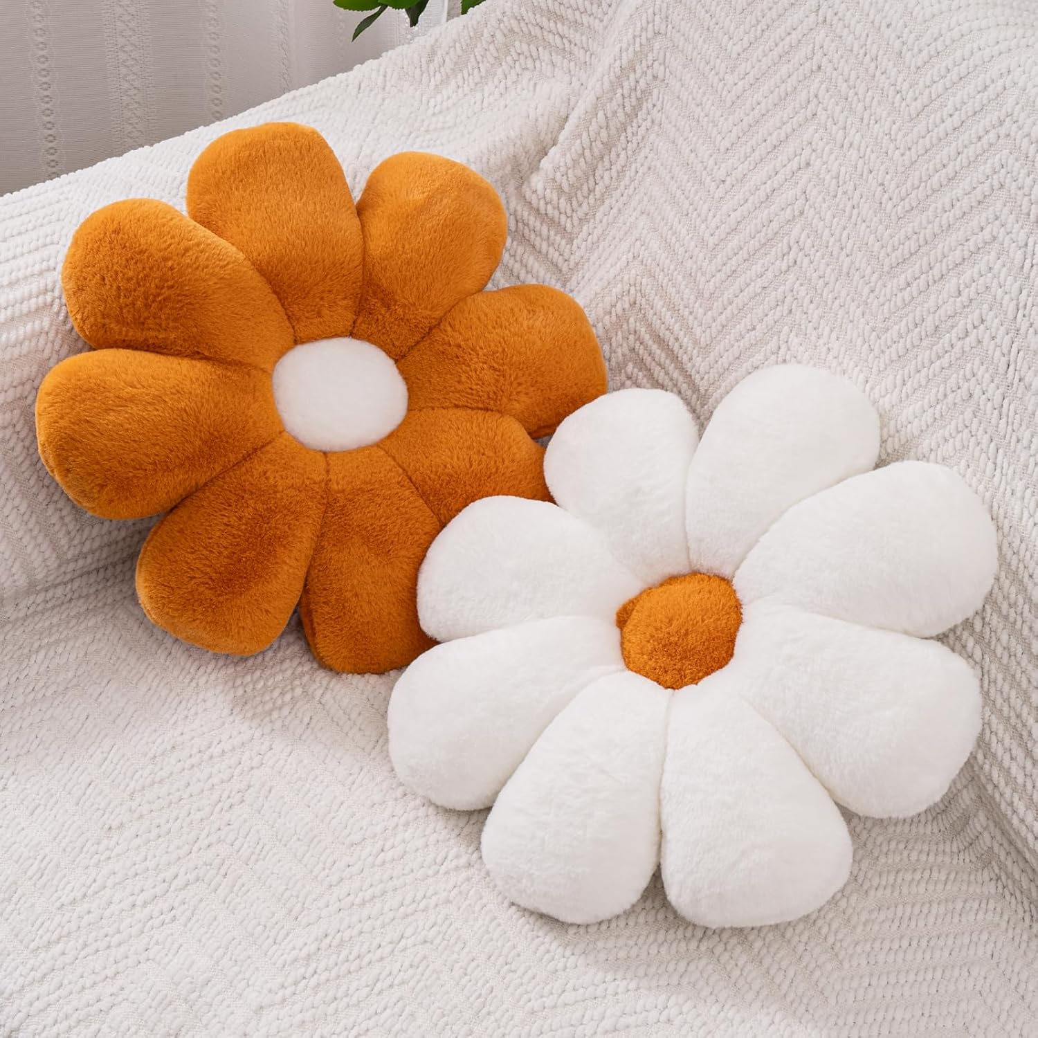 2 Pcs Flower Pillow Floor Cushion Decorative Throw Pillows Cute Aesthetic Pillows Cushions for Bedroom Preppy Room Bed Sofa Chair Decor (Pink & White)