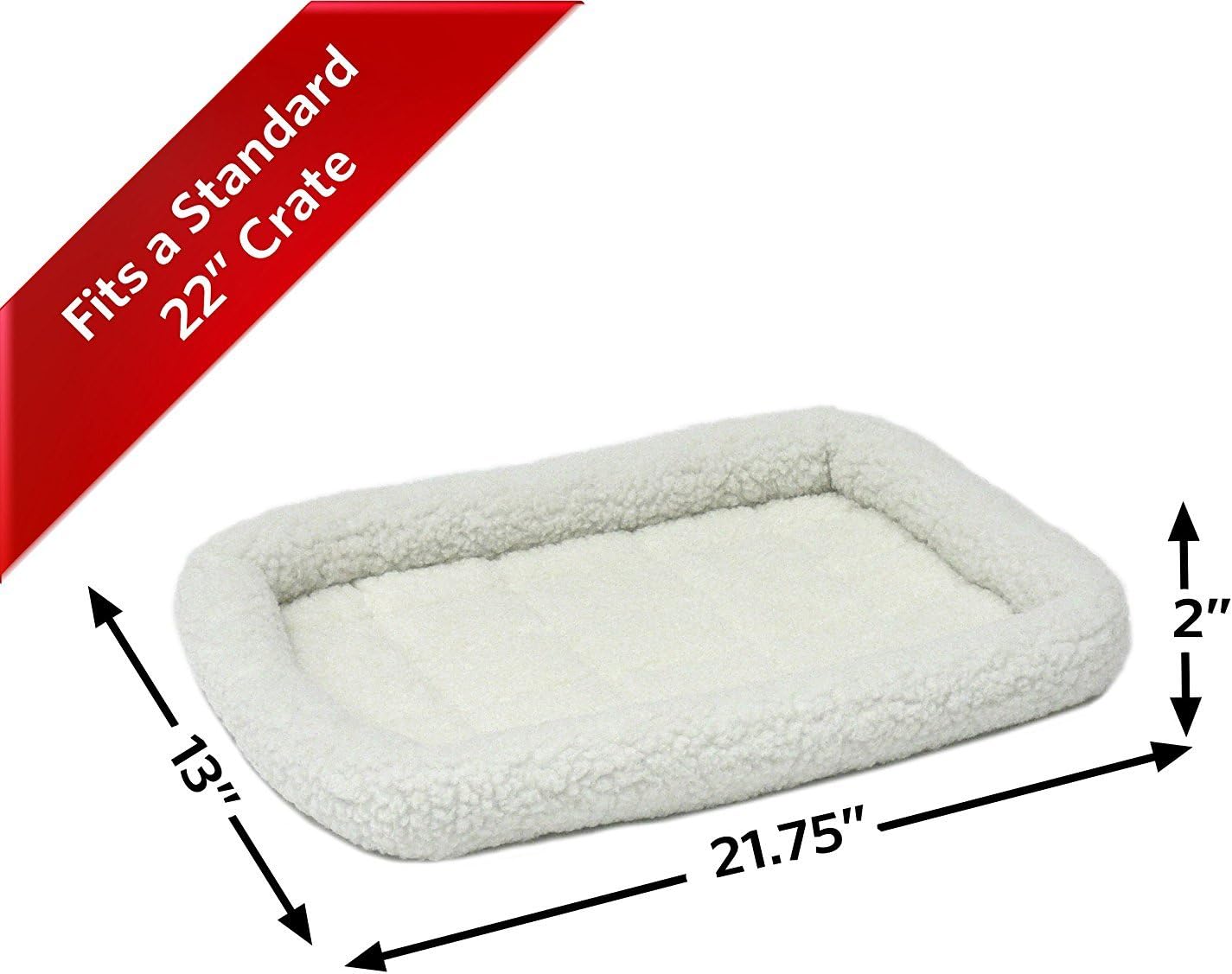 18L-Inch White Fleece Dog or Cat Bed with Comfortable Bolster, Ideal for Toy Dog Breeds & Fits an 18-Inch Crate, Easy Maintenance Machine Wash & Dry