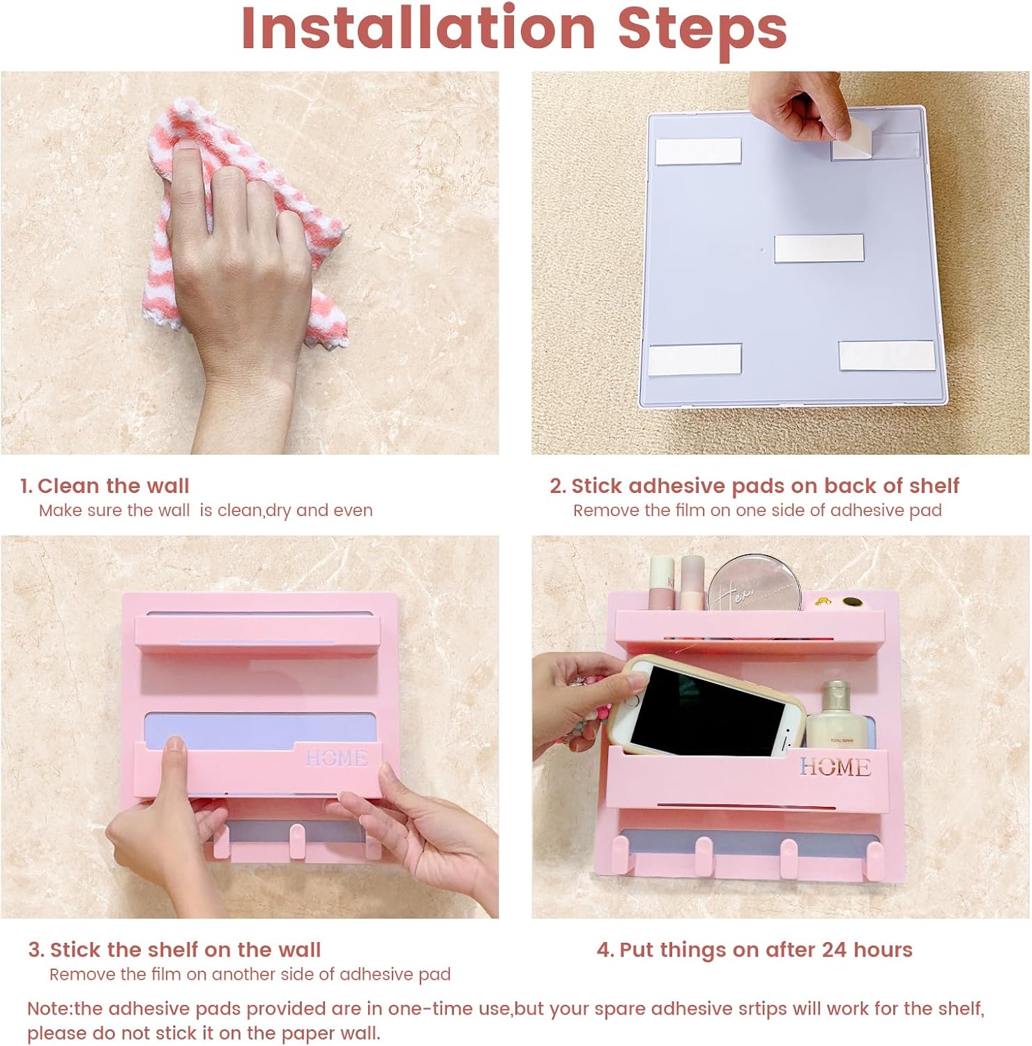 Floating Shelves for Bedside Shelf Accessories Organizer, Wall Mount Self Stick On, Cute Room Decor Aesthetic, Girls Room Decor, Cool Stuff For Bedroom Storage And Organization, Bedside Wall Organizer